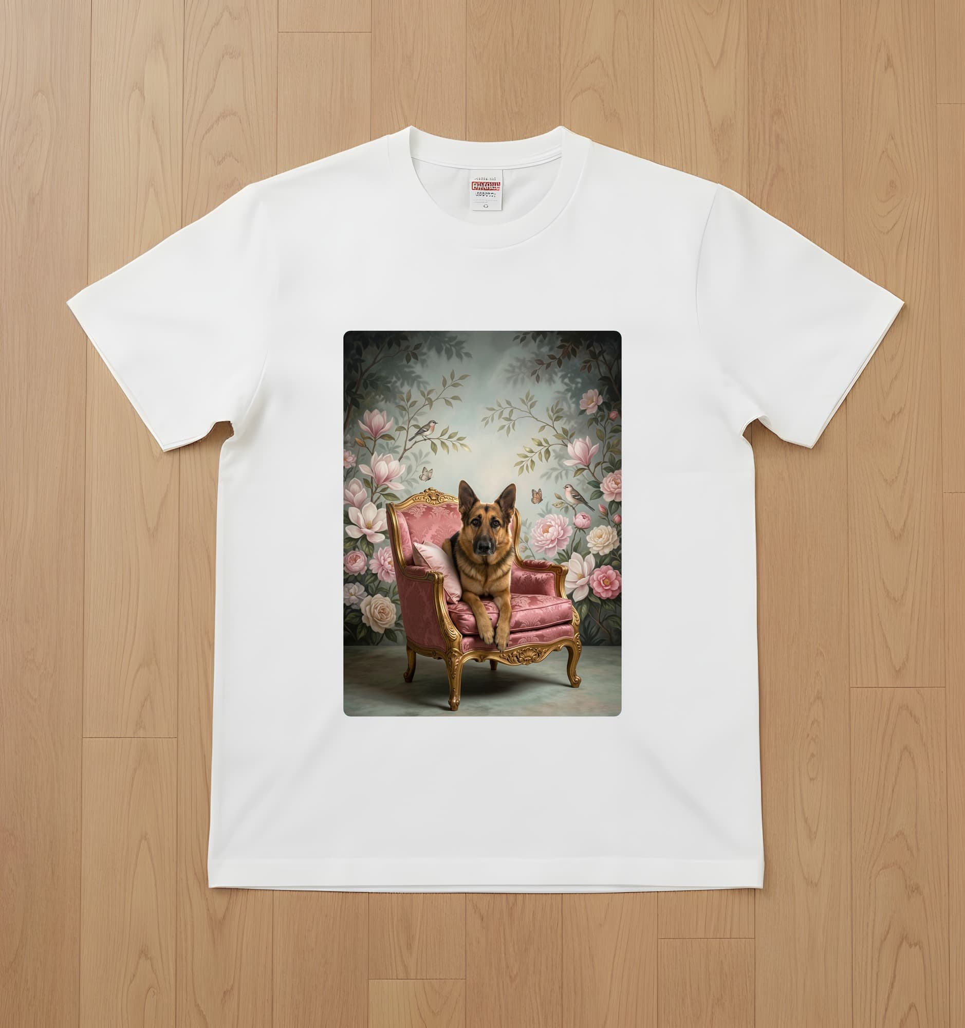 German shepherd Shabby Pink Oil-Painting Rococo T-Shirt (White)