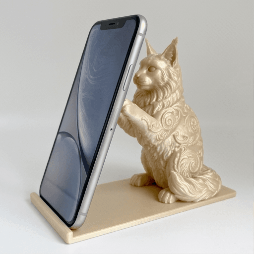 メインクーンのルネサンス肖像画スマホスタンド(シルクゴールド)