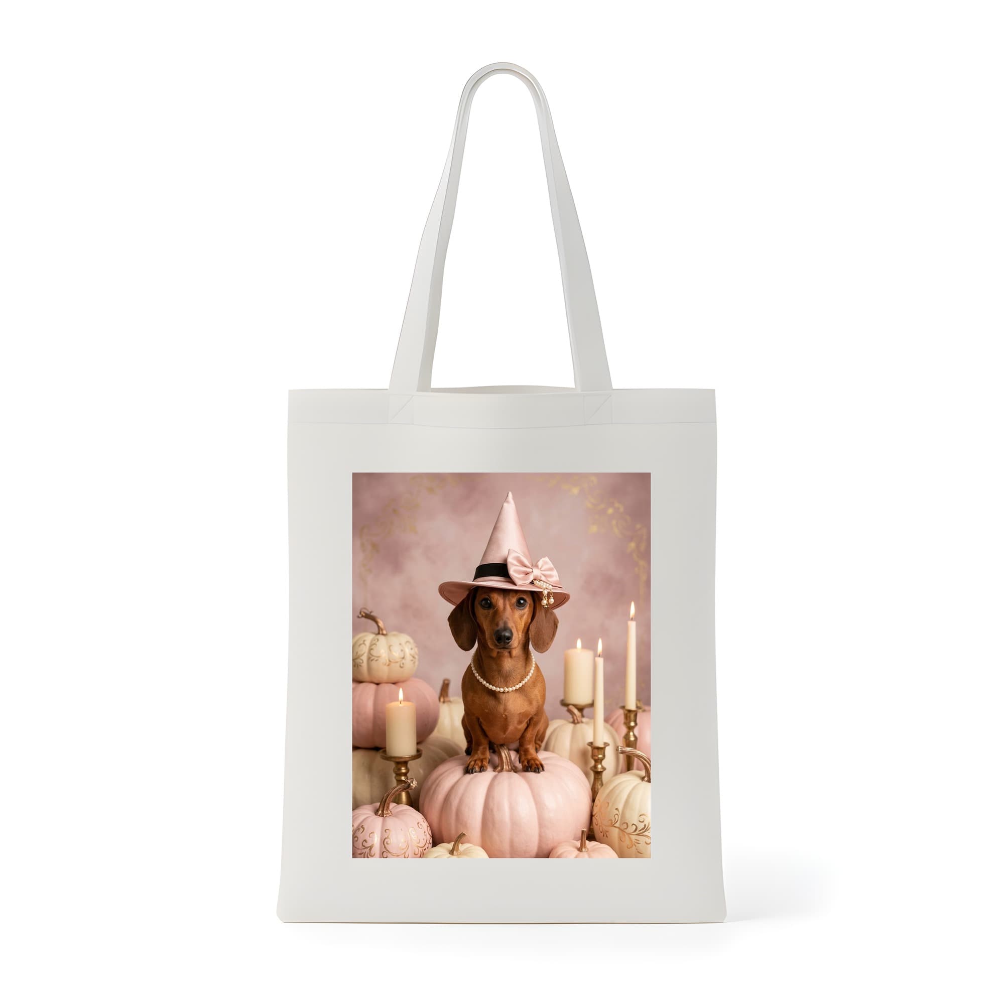 miniature dachshund Pumpkin & Candlelight Oil-Painting Halloween Tote Bag
