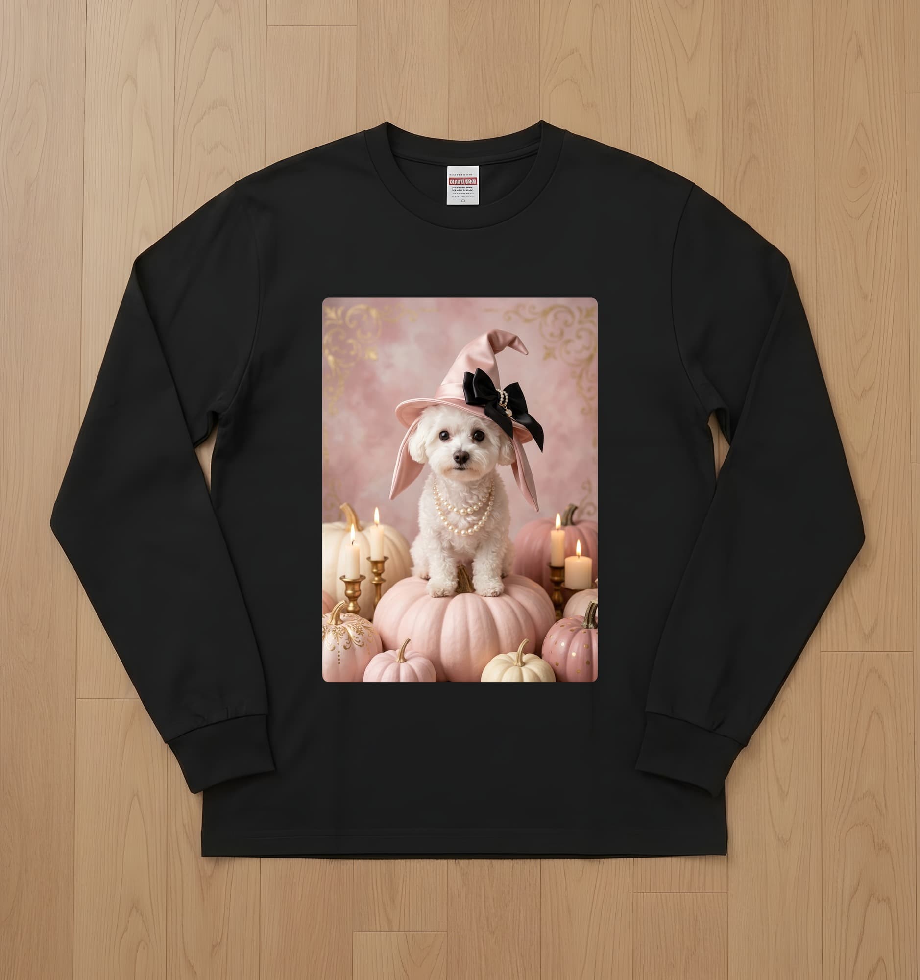 bichon frise Pumpkin & Candlelight Oil-Painting Halloween Long Sleeve T-Shirt (Black)