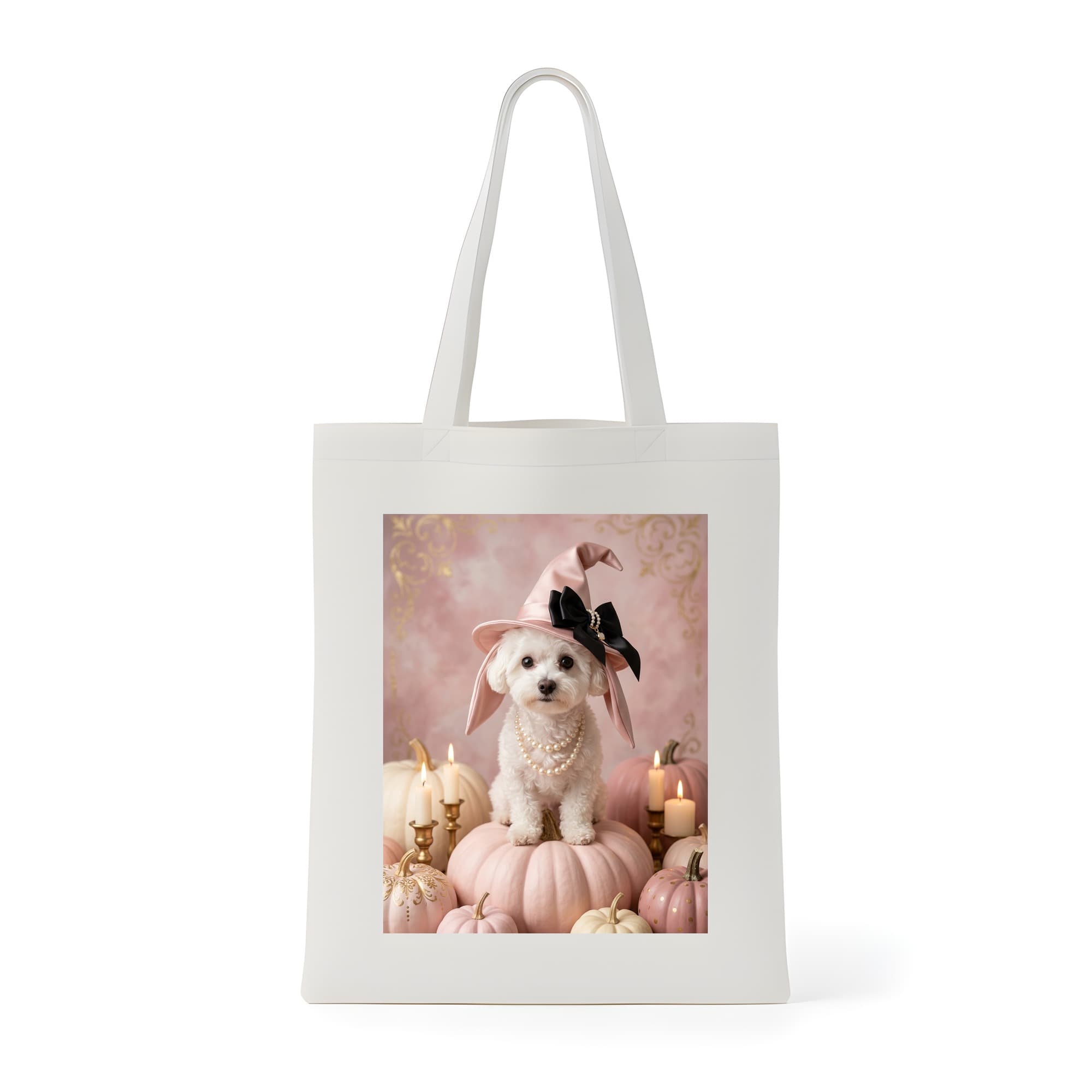bichon frise Pumpkin & Candlelight Oil-Painting Halloween Tote Bag