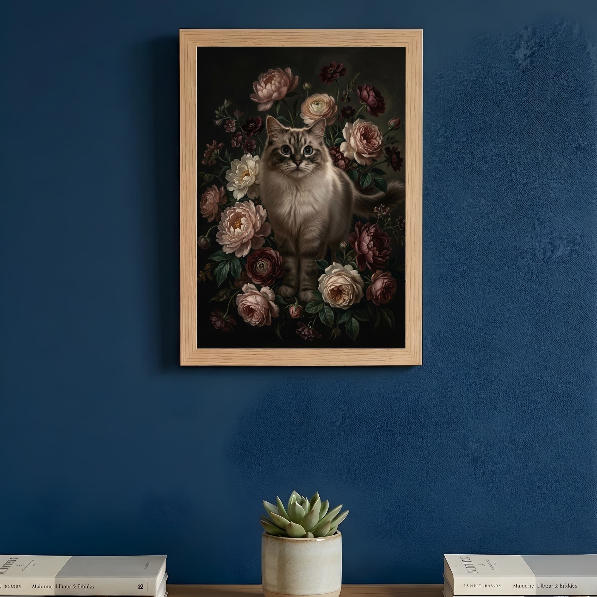 ラグドールの花の油絵風アート花柄額装プリント(A4サイズ) 3