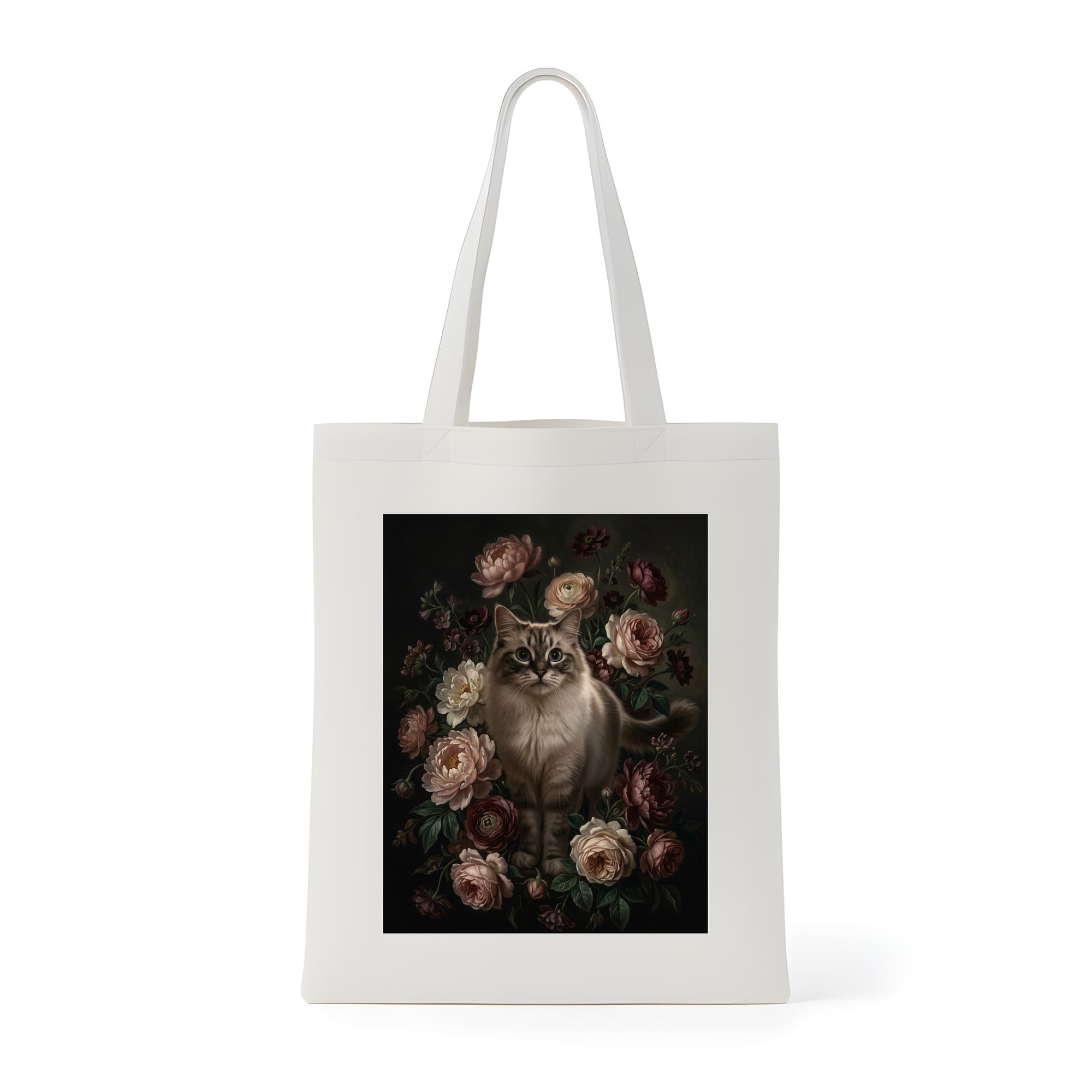 ラグドールの花の油絵風アート花柄トートバッグ