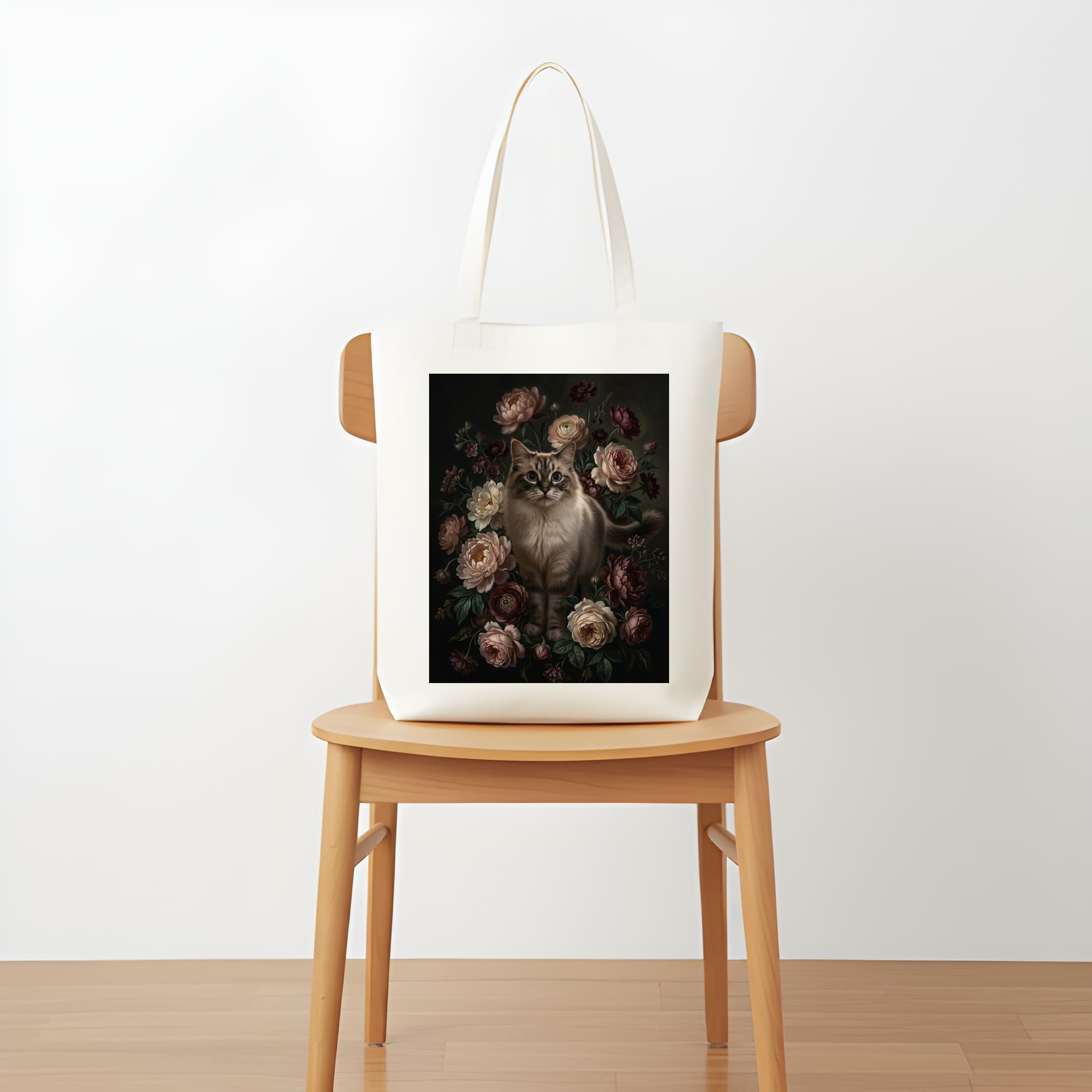 ラグドールの花の油絵風アート花柄トートバッグ 5