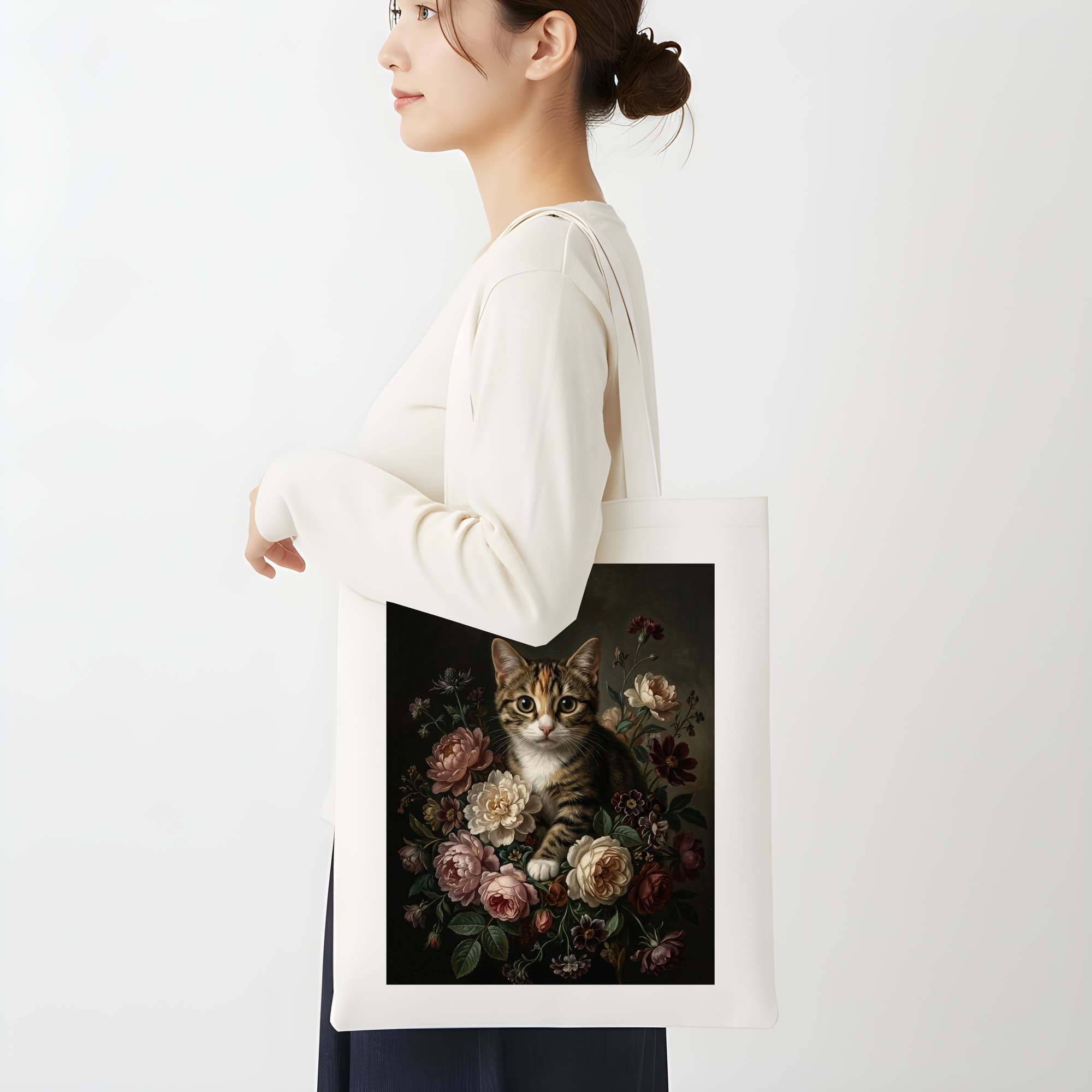 American Shorthair Floral Oil-Painting Floral Tote Bag 2