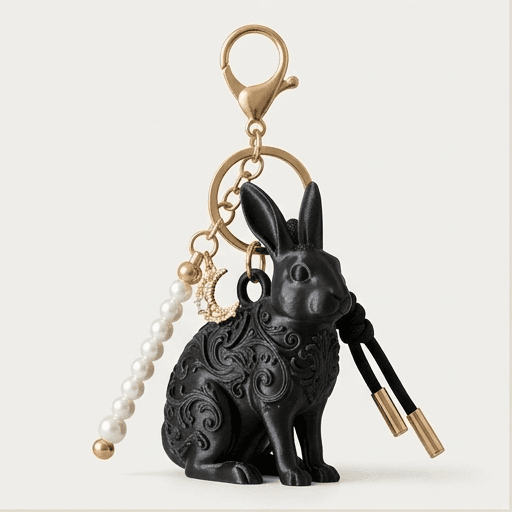 Himalayan rabbit Renaissance Portrait Keychain (Silky Black)