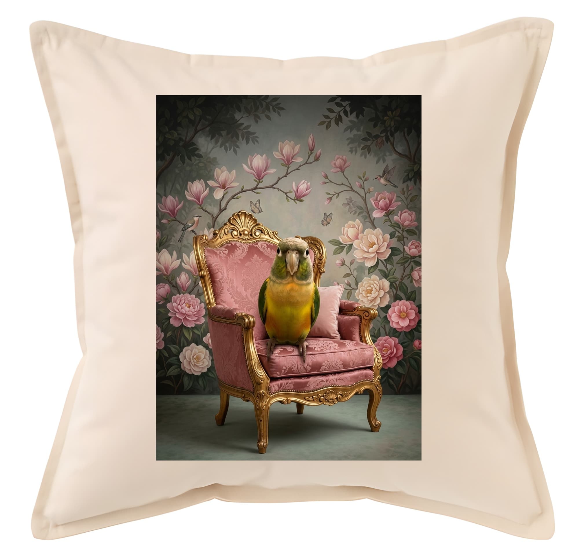 Senegal Parrot Shabby Pink Oil-Painting Rococo Cushion