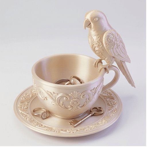 ナナイロメキシコインコのルネサンス肖像画アクセサリートレイ(シルクゴールド)