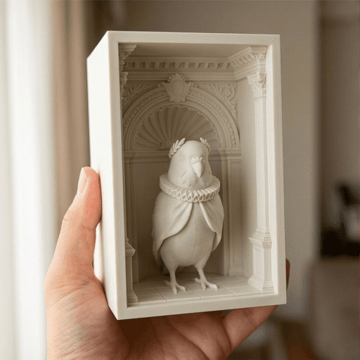Budgerigar Renaissance Portrait Booknook Diorama 3