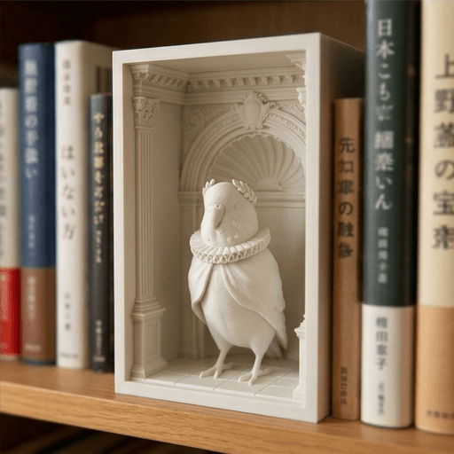 Budgerigar Renaissance Portrait Booknook Diorama 4
