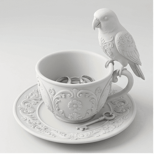 アカハラインコのルネサンス肖像画アクセサリートレイ(マットホワイト)
