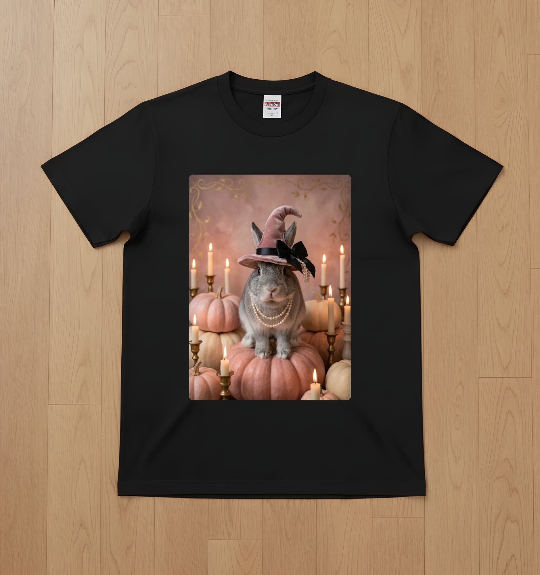 Chinchilla rabbit Pumpkin & Candlelight Oil-Painting Halloween T-Shirt (Black)