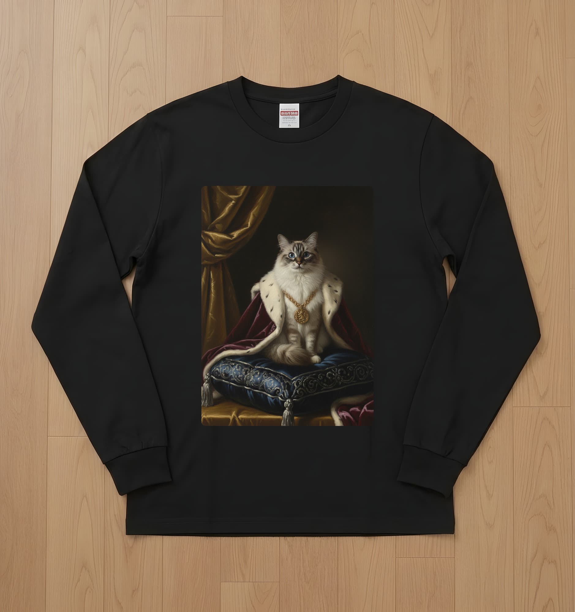 ラグドールのルネサンス肖像画長袖Tシャツ(ブラック)