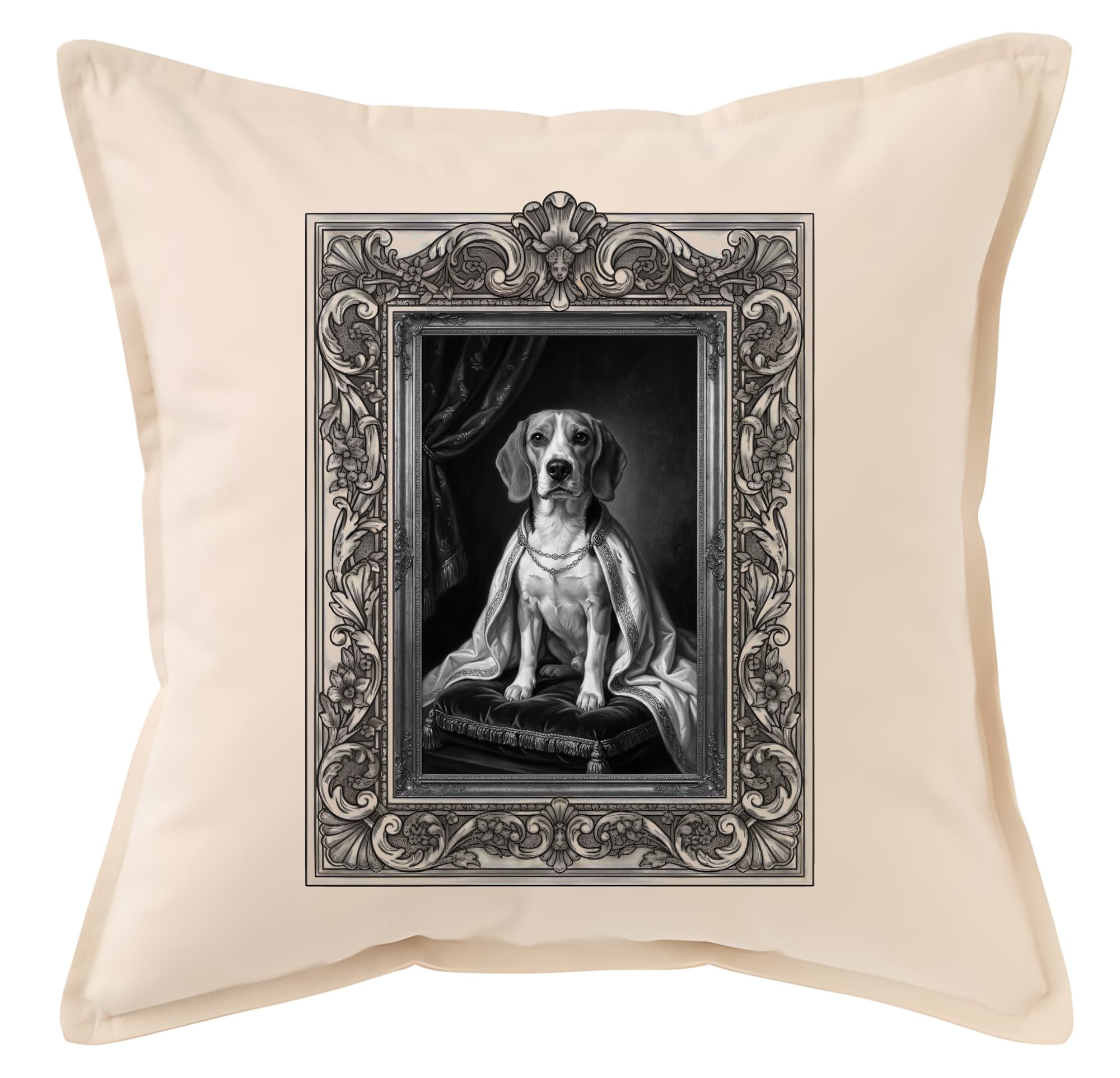 beagle Renaissance Portrait Throw Cushion (Framed Design)