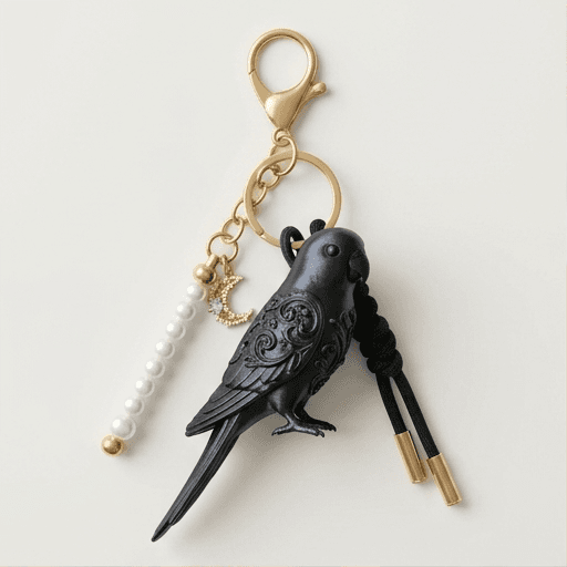 ダルマインコのルネサンス肖像画キーホルダー(シルクブラック)