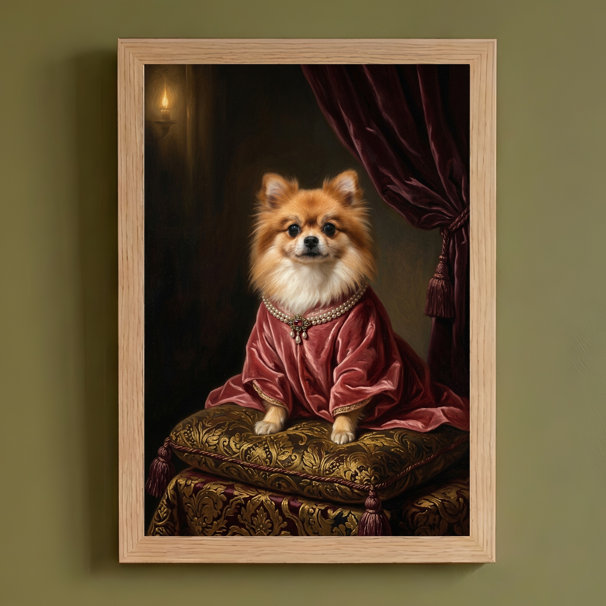 ポメラニアンのルネサンス肖像画額装プリント(A4サイズ)