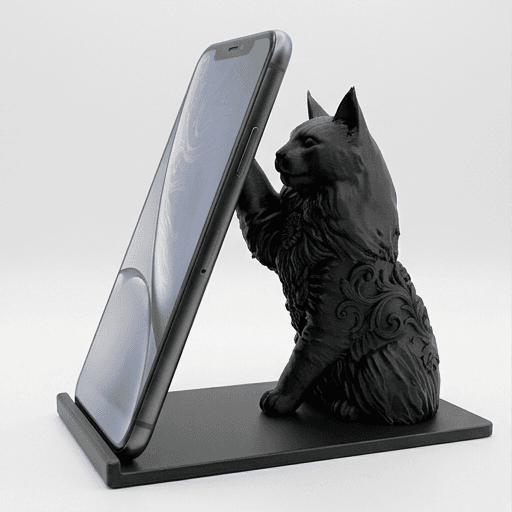 ノルウェージャンフォレストキャットのルネサンス肖像画スマホスタンド(シルクブラック)