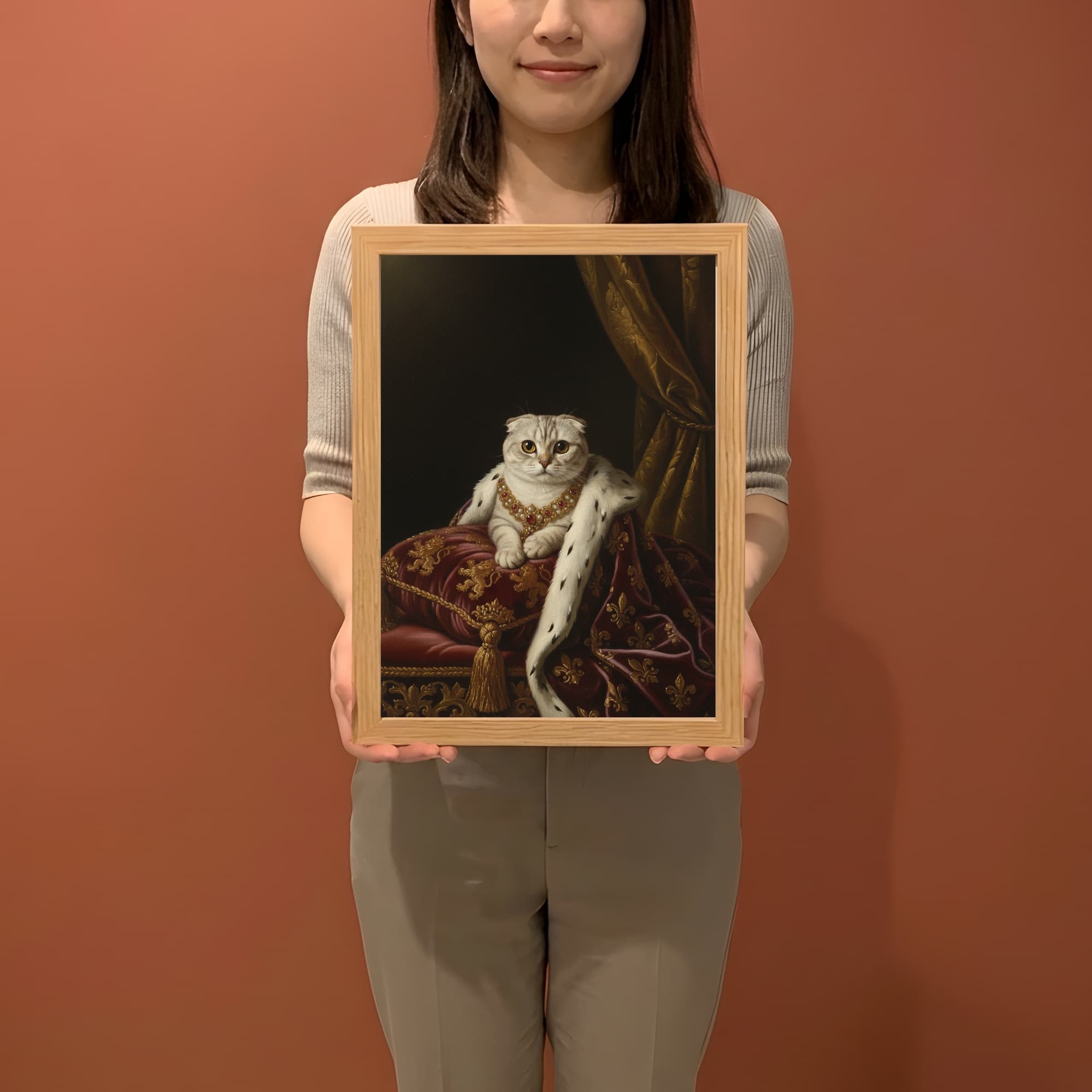 スコティッシュフォールドのルネサンス肖像画額装プリント(A4サイズ) 2
