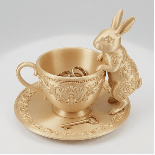 Californian rabbit Renaissance Portrait Trinket Tray (Silky Gold)