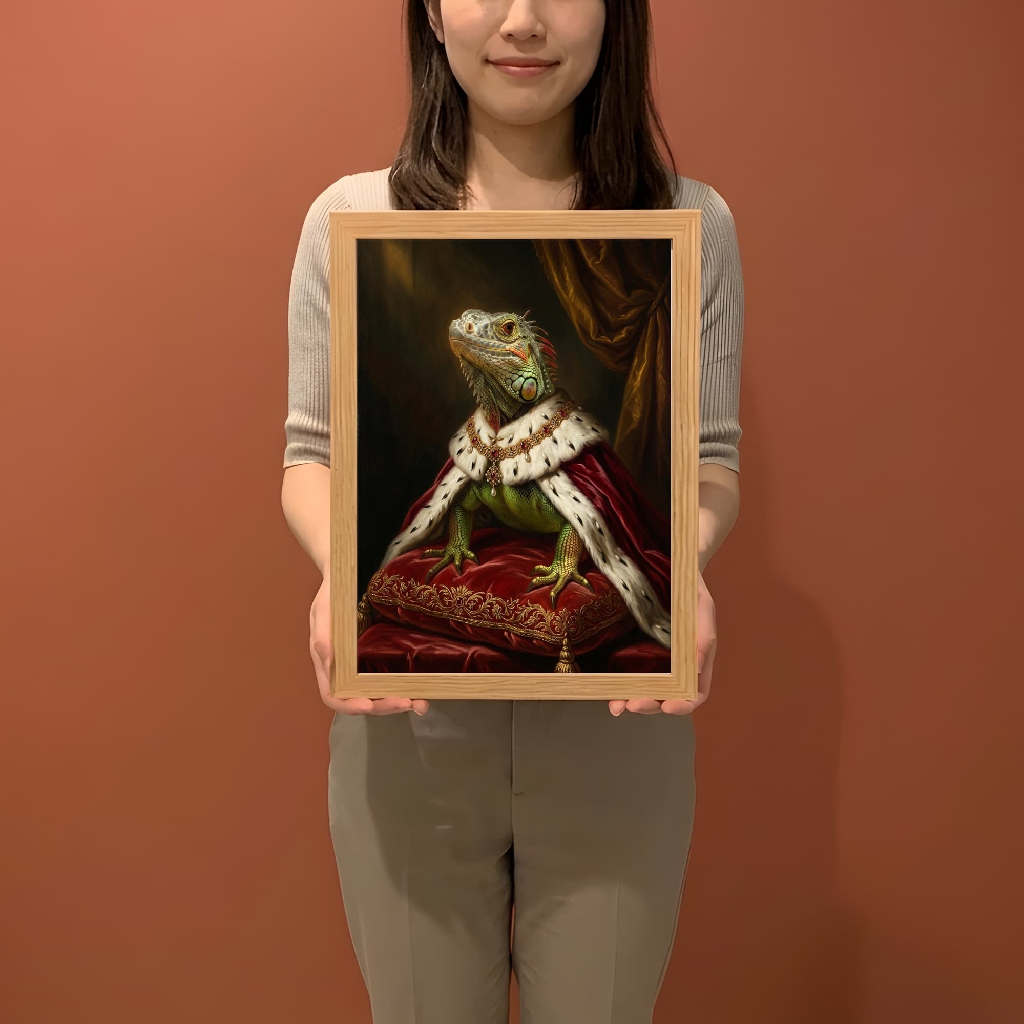 グリーンイグアナのルネサンス肖像画額装プリント(A4サイズ) 2