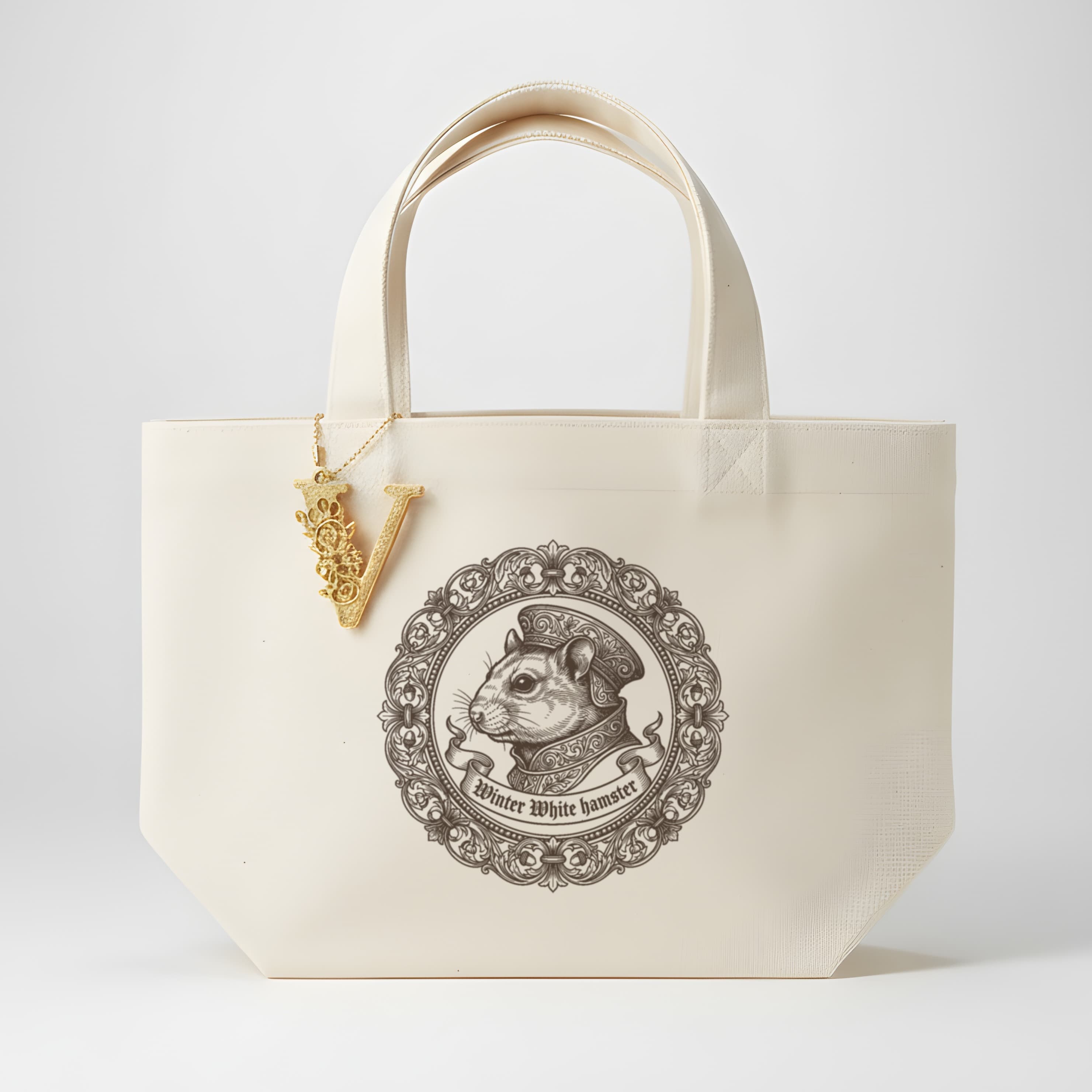 Winter White hamster Renaissance Portrait Mini Tote Bag