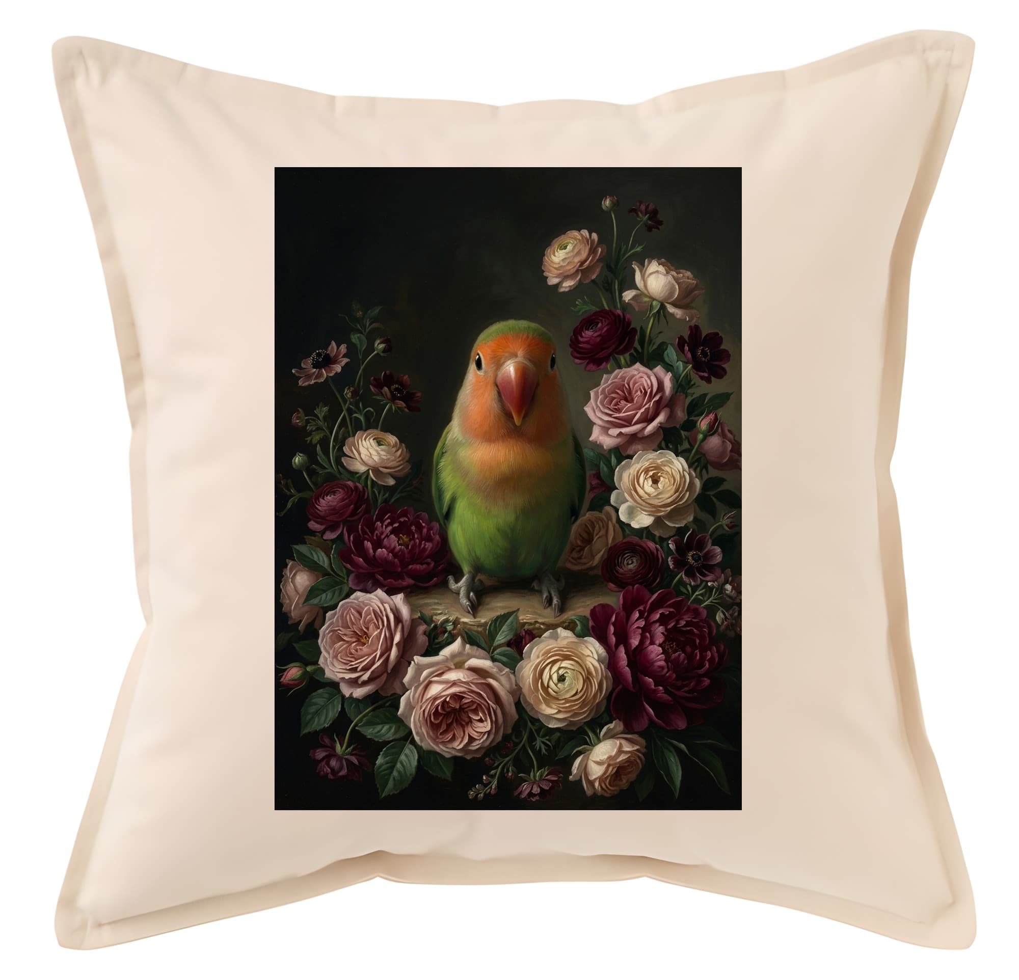 コザクラインコの花の油絵風アート花柄クッション