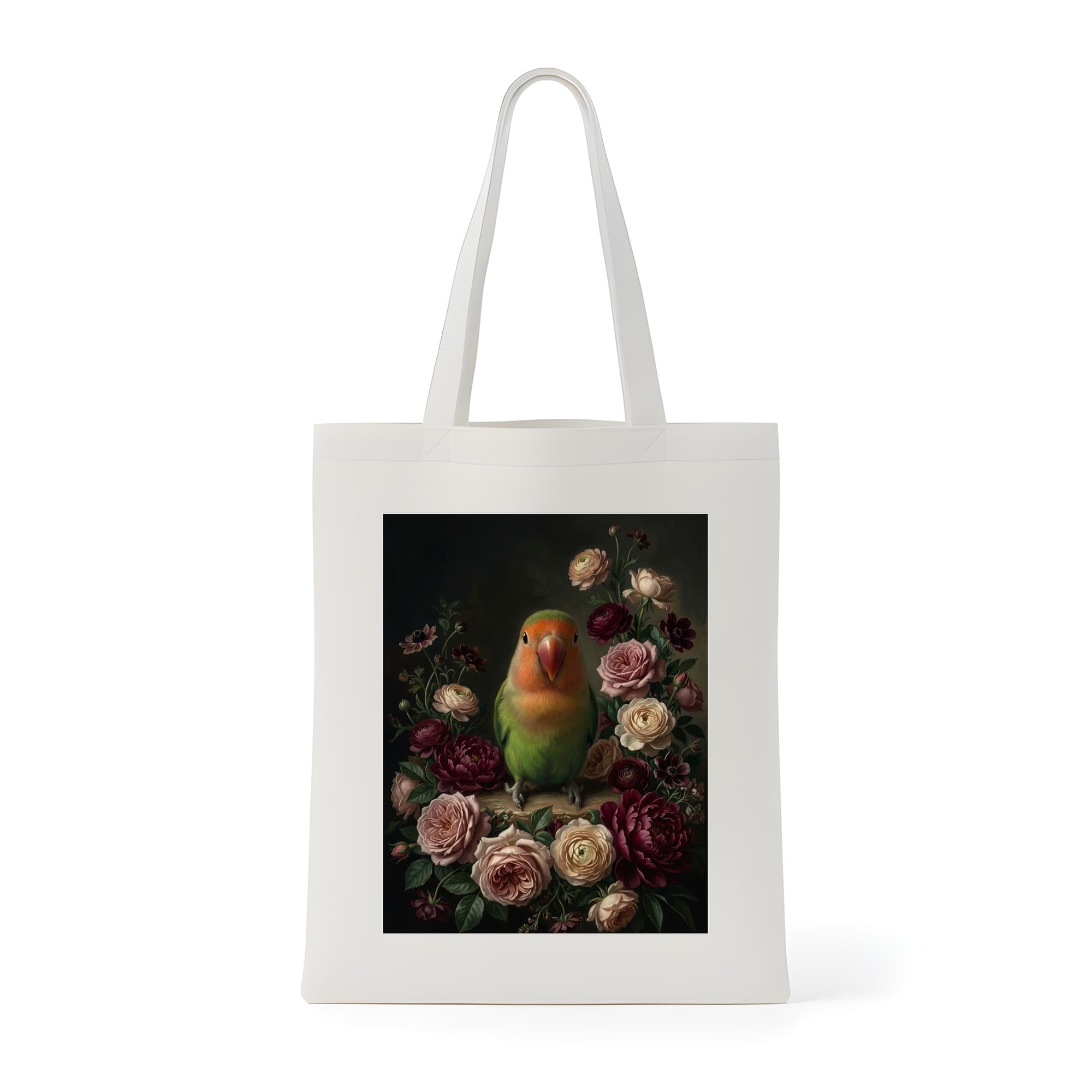 コザクラインコの花の油絵風アート花柄トートバッグ