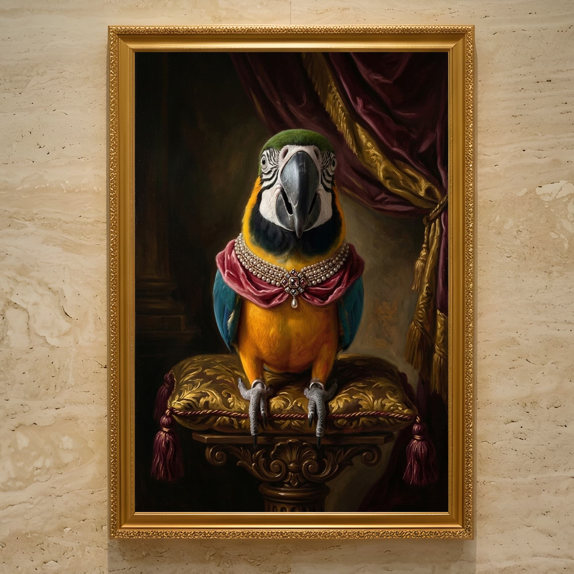 ルリコンゴウインコのルネサンス肖像画額装プリント(A3サイズ)