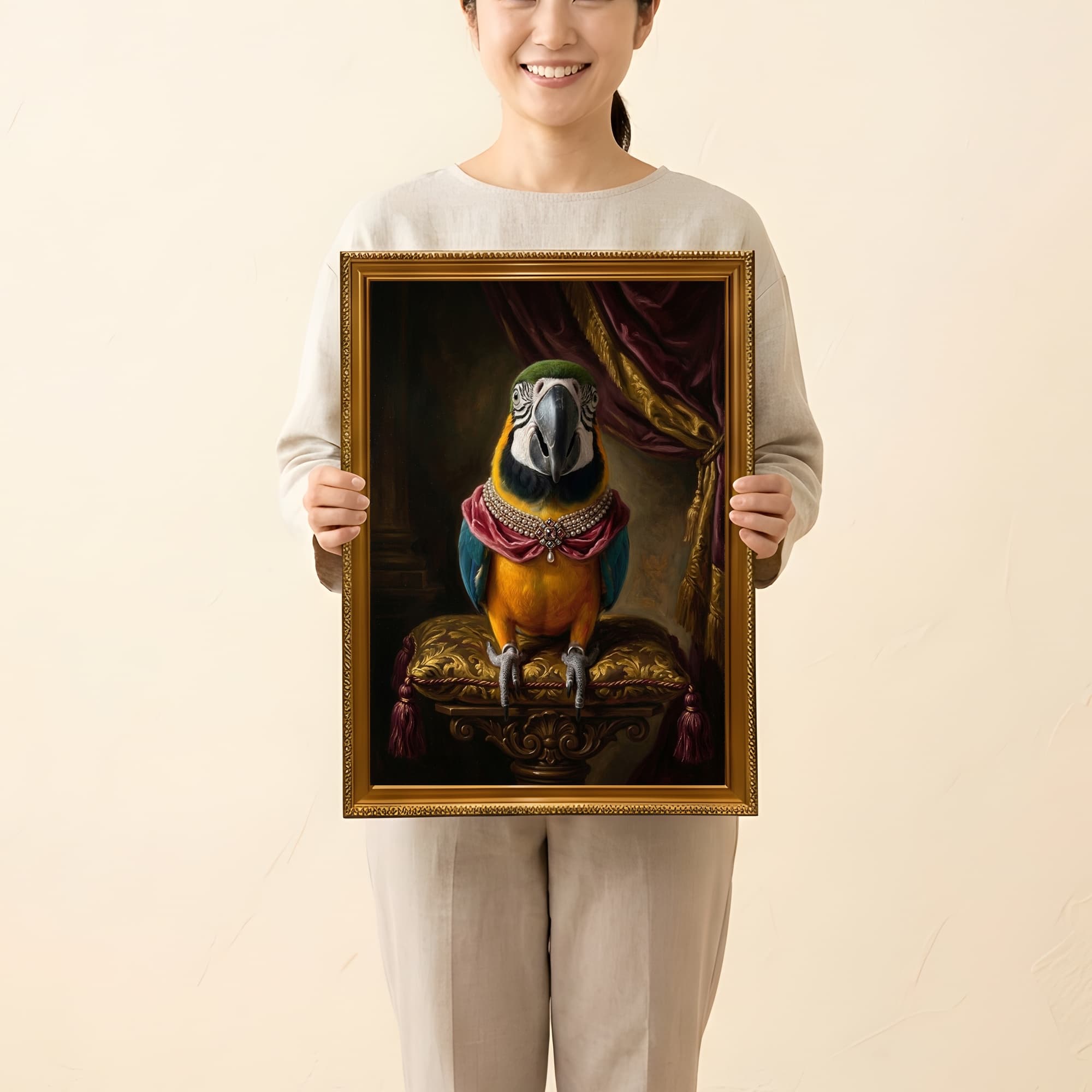 ルリコンゴウインコのルネサンス肖像画額装プリント(A3サイズ) 2
