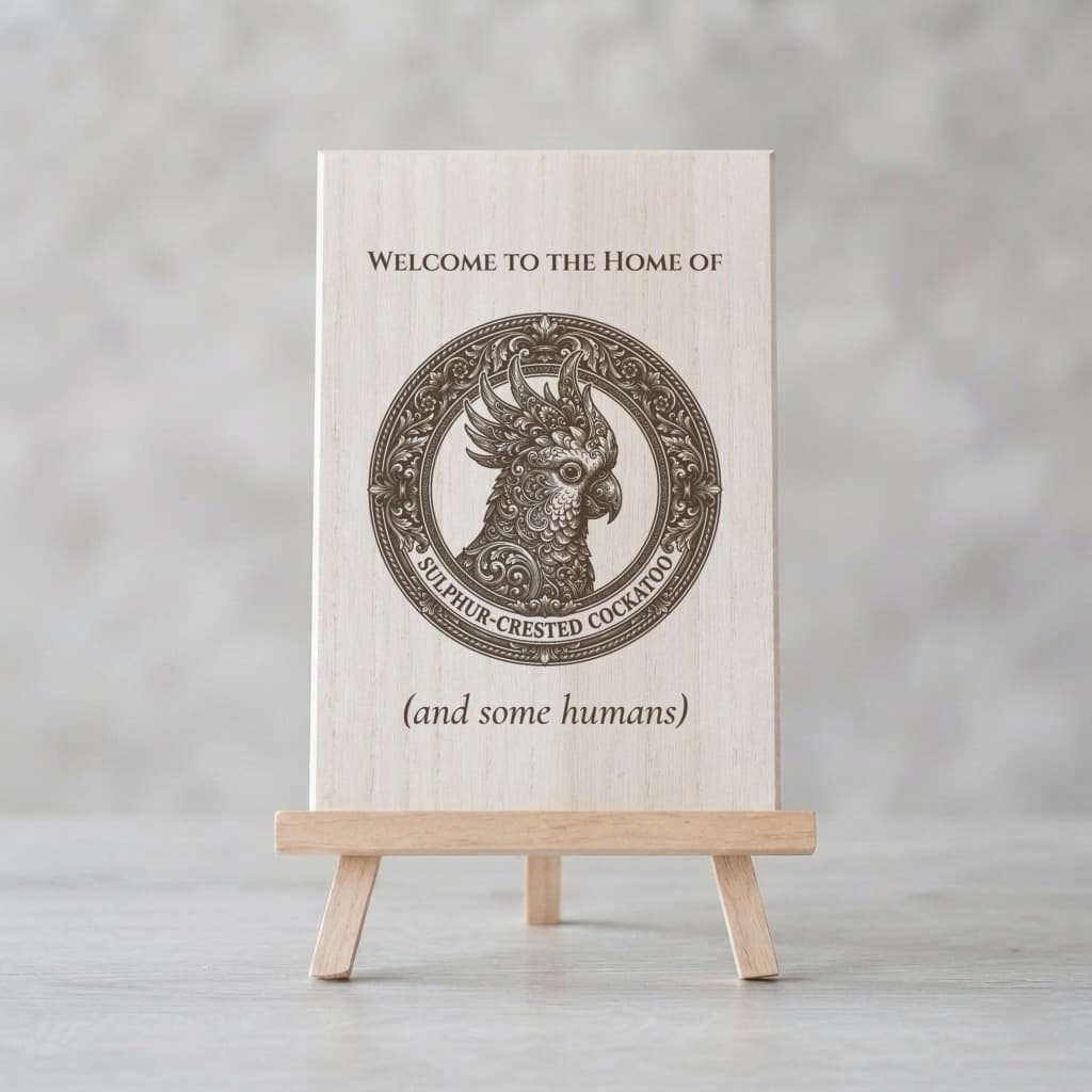 Sulphur-crested Cockatoo Renaissance Portrait Wooden Welcome Board