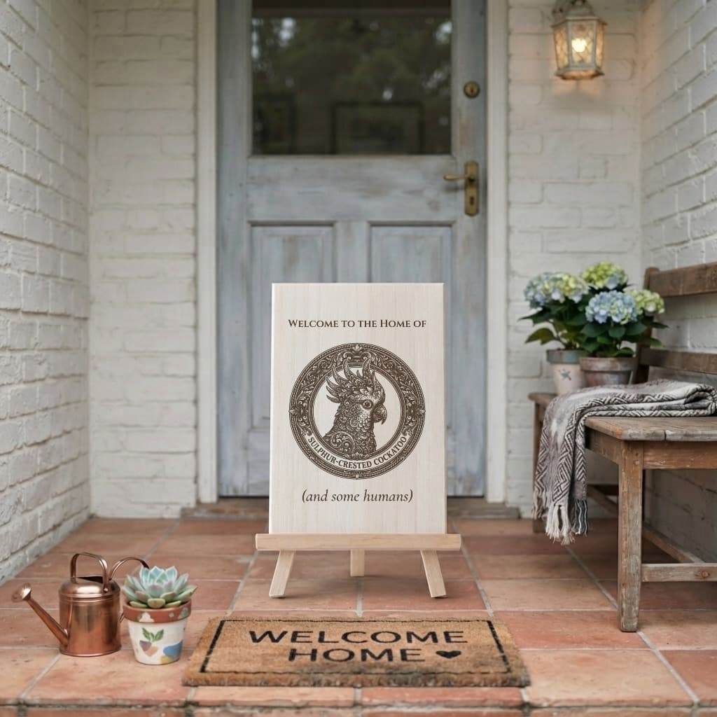 Sulphur-crested Cockatoo Renaissance Portrait Wooden Welcome Board 2