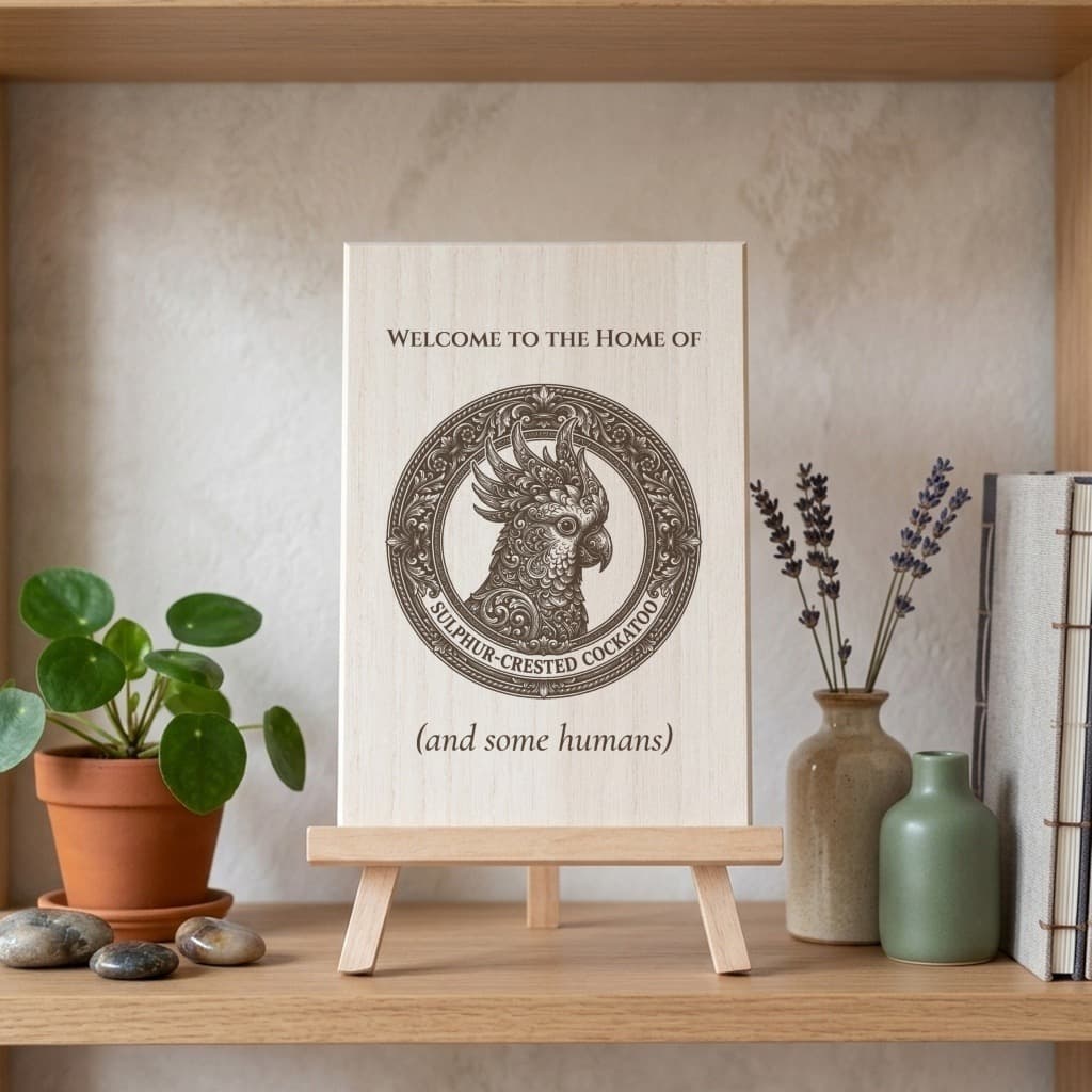 Sulphur-crested Cockatoo Renaissance Portrait Wooden Welcome Board 3
