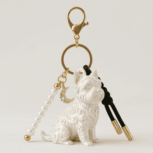 Yorkshire terrier Renaissance Portrait Keychain (Pearl White)