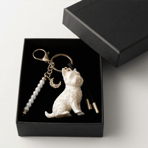 Yorkshire terrier Renaissance Portrait Keychain (Pearl White) 4