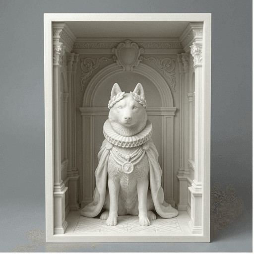 Siberian husky Renaissance Portrait Booknook Diorama