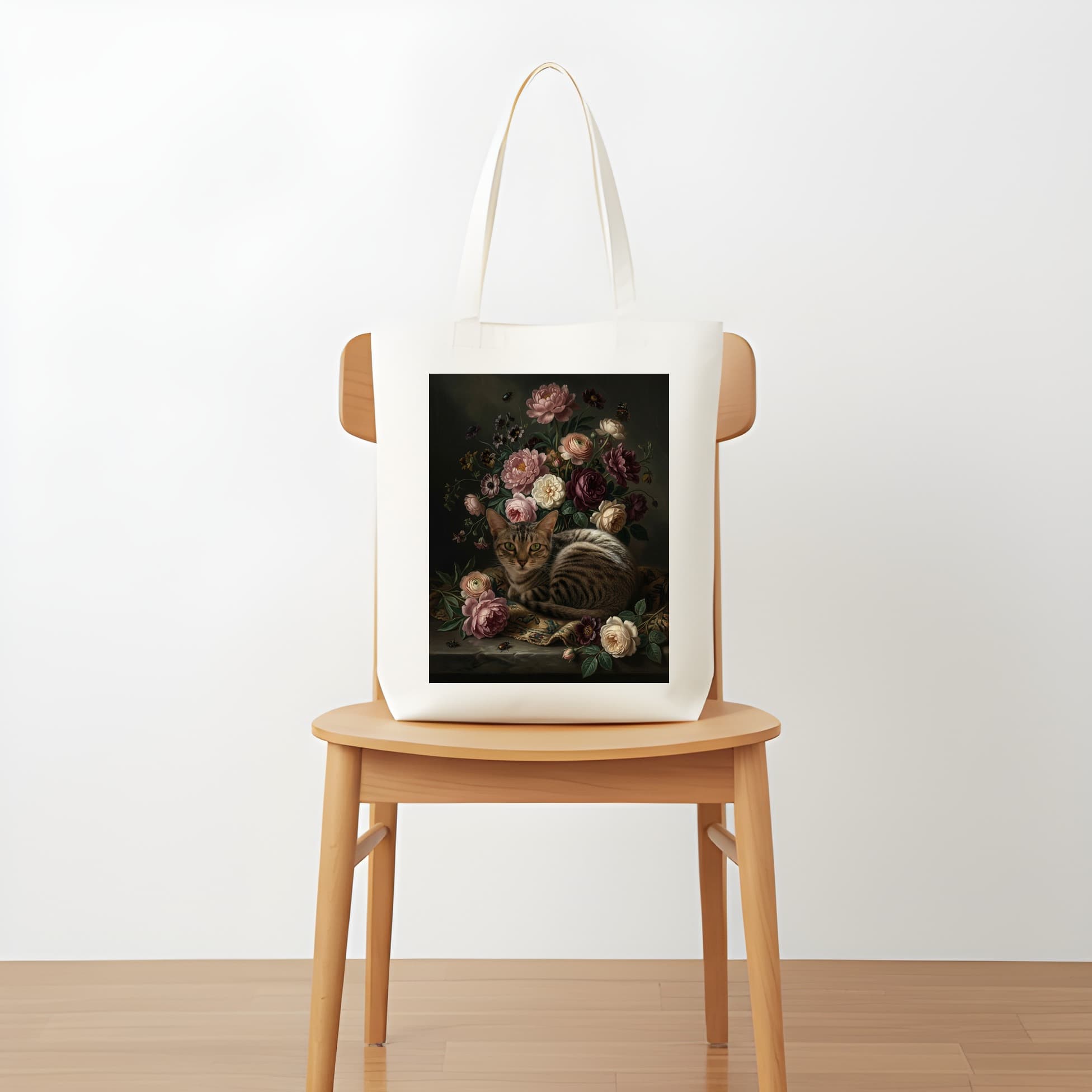 アメリカンショートヘアの花の油絵風アート花柄トートバッグ 5