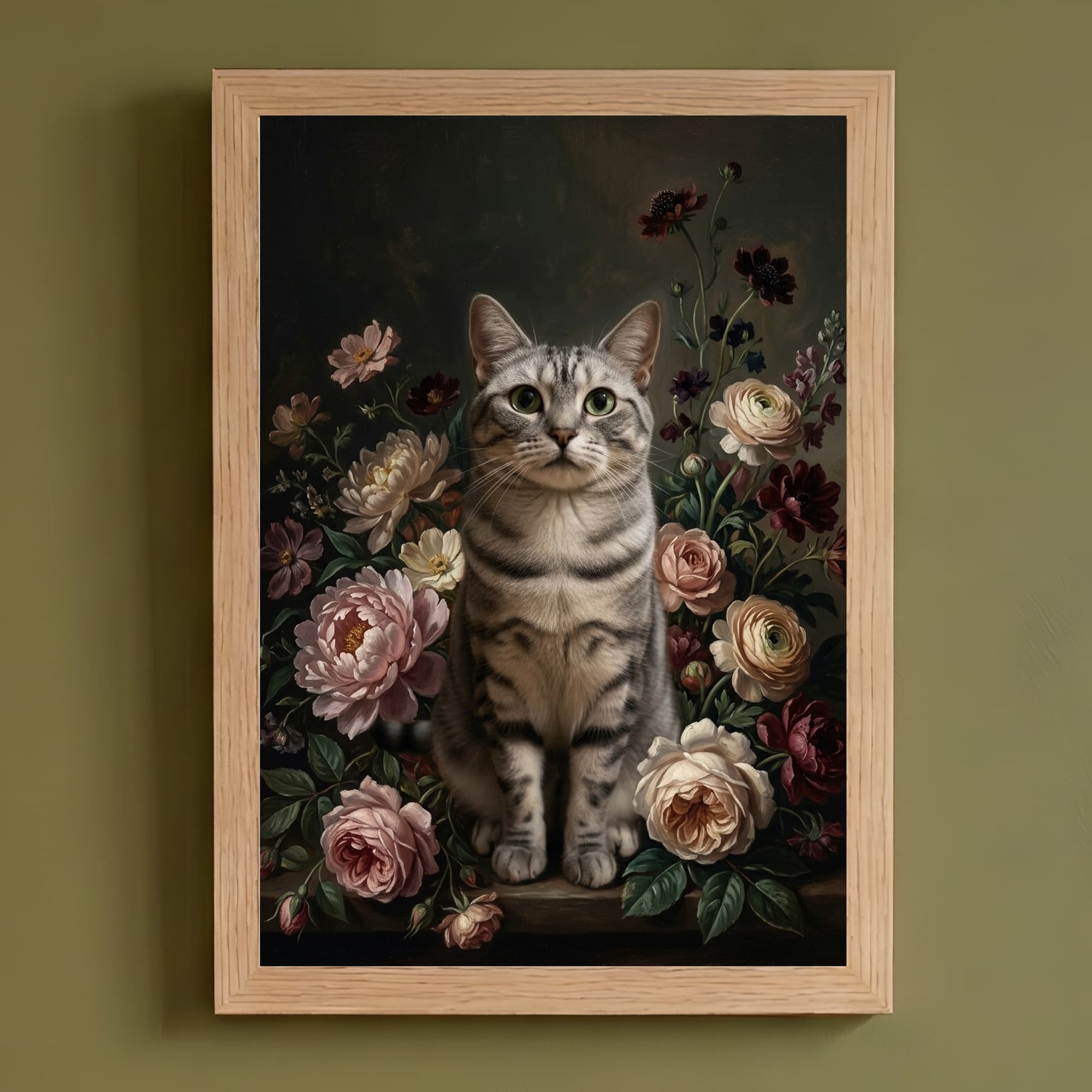 American Shorthair Floral Oil-Painting Floral Framed Art Print (A4)