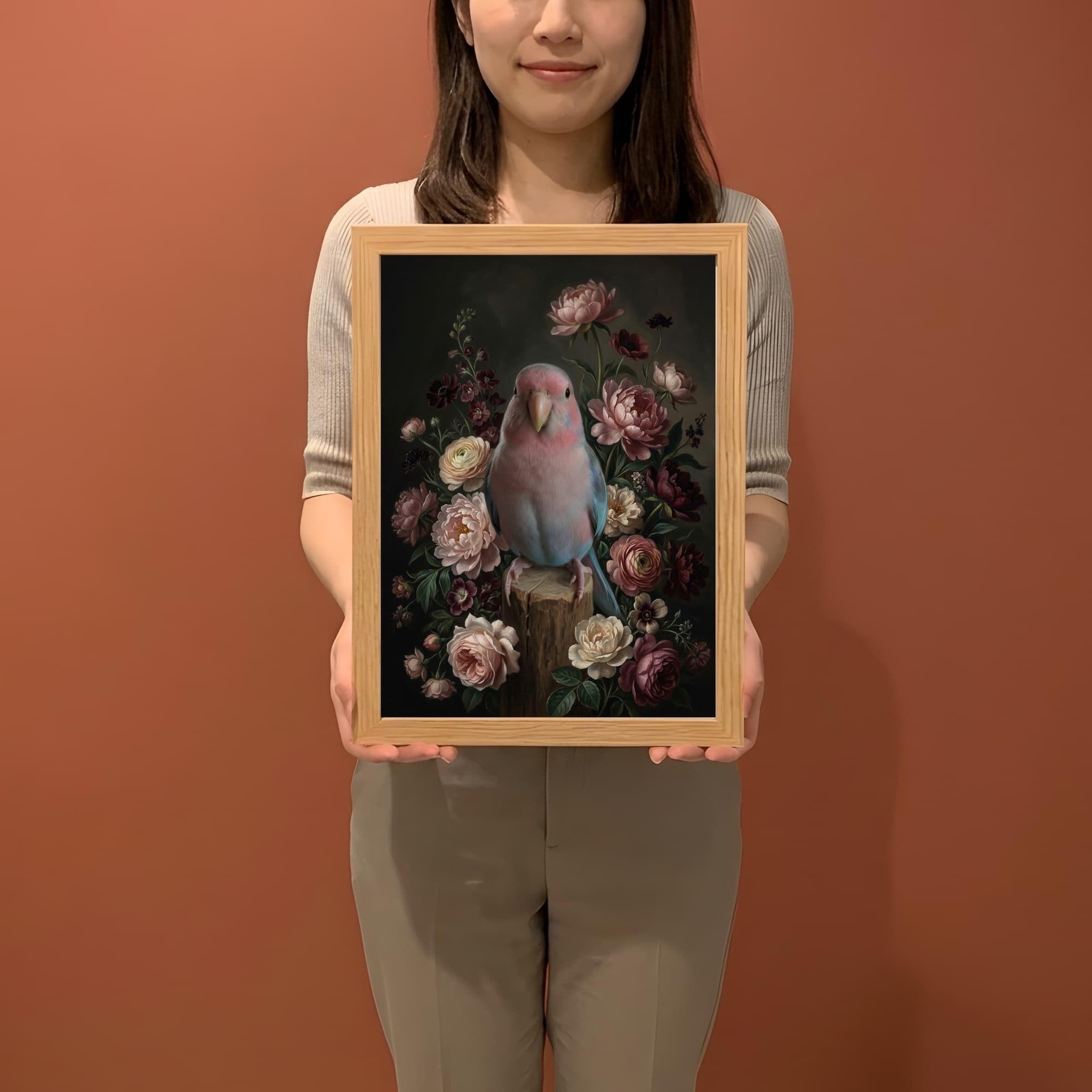 Bourke's Parakeet Floral Oil-Painting Floral Framed Art Print (A4) 2