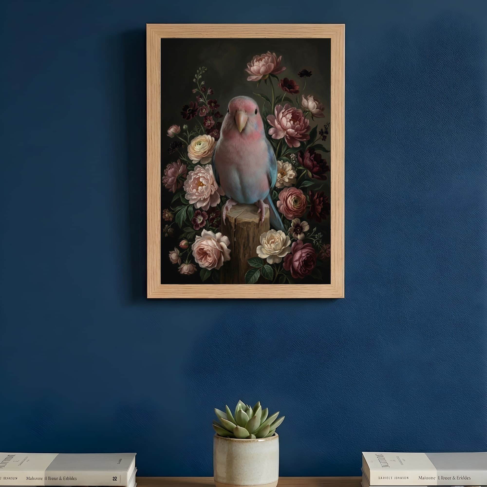 Bourke's Parakeet Floral Oil-Painting Floral Framed Art Print (A4) 3