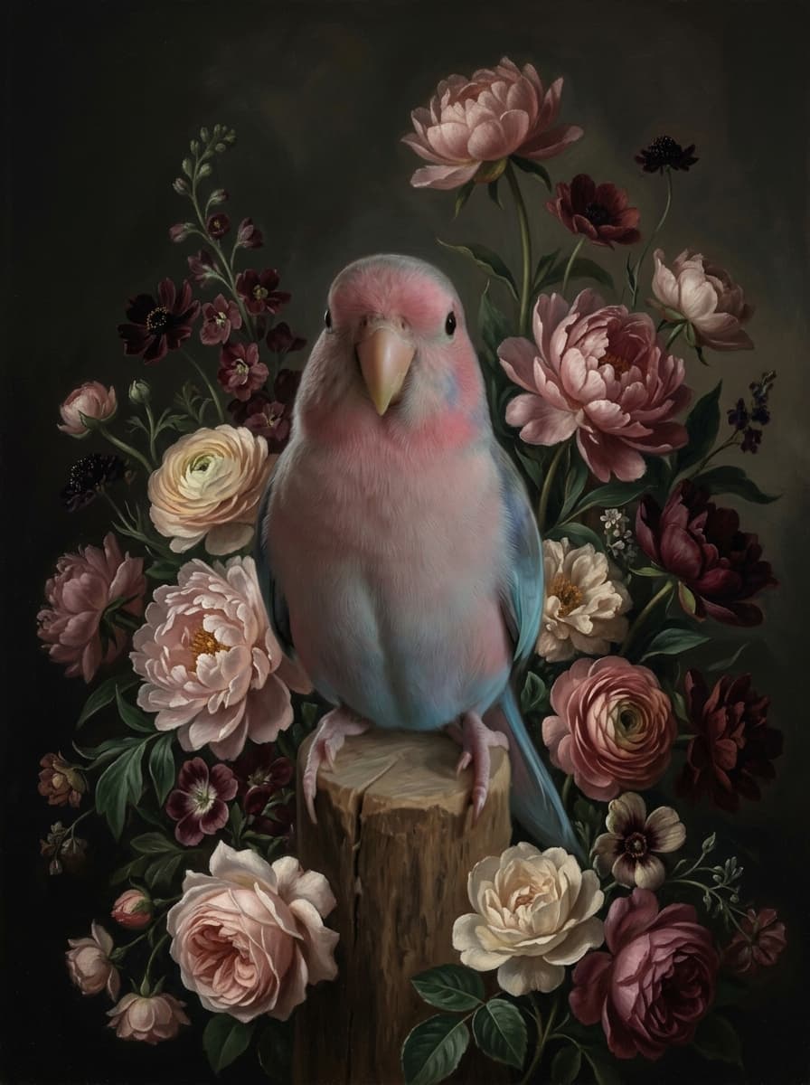Bourke's Parakeet Floral Oil-Painting Floral Framed Art Print (A4) 4