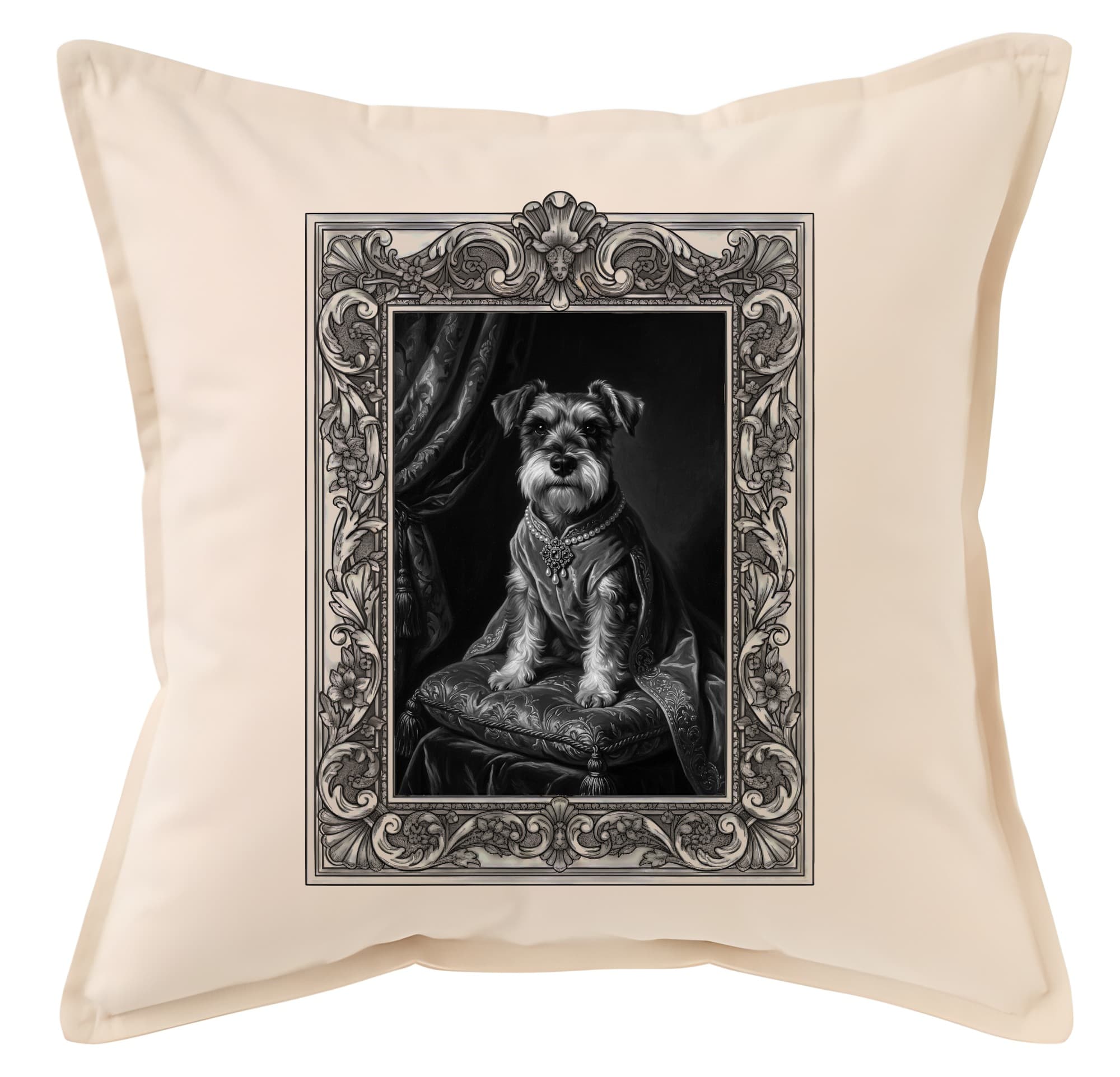 miniature schnauzer Renaissance Portrait Throw Cushion (Framed Design)