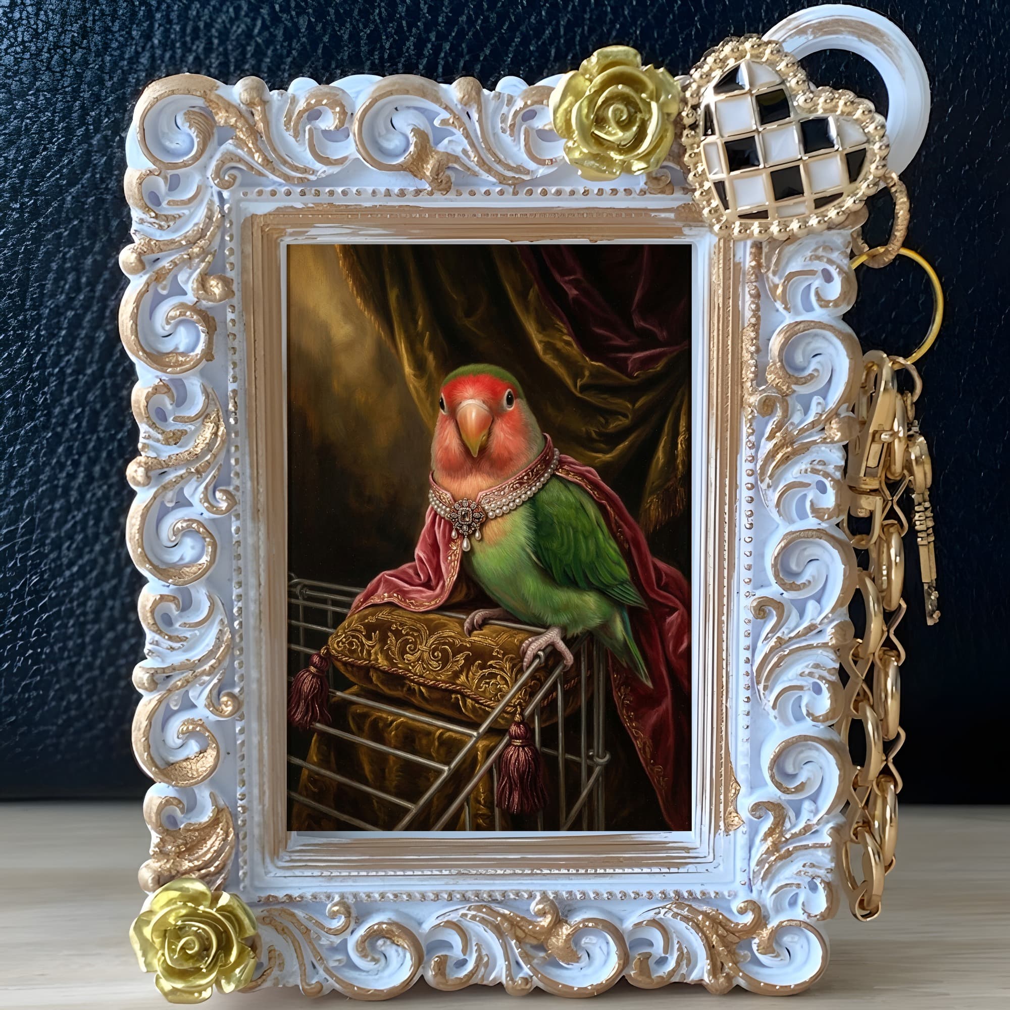 コザクラインコのルネサンス肖像画バッグチャーム(ホワイト) 2