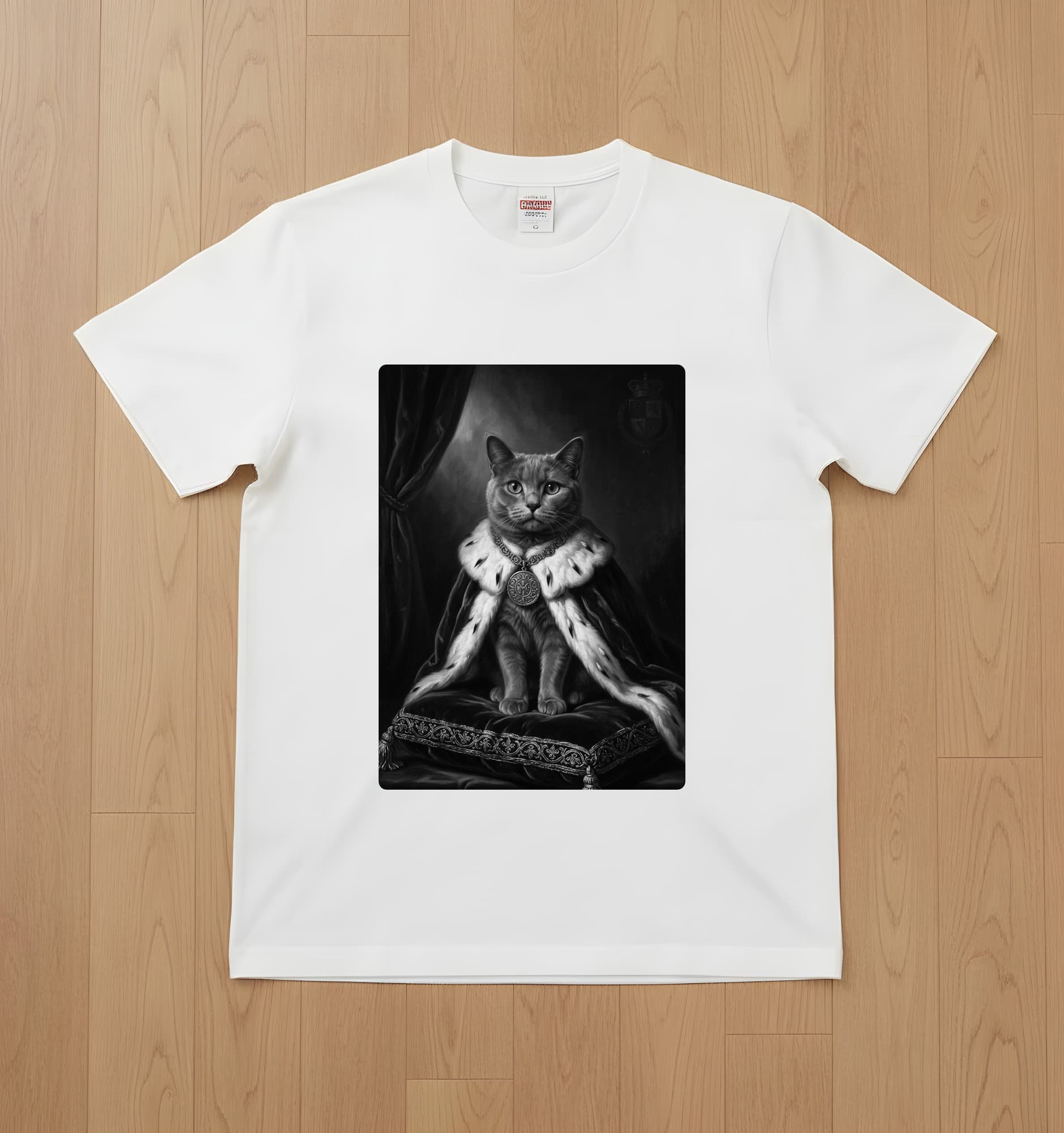 Chartreux Renaissance Portrait T-Shirt (White, Monochrome Print, No Frame)