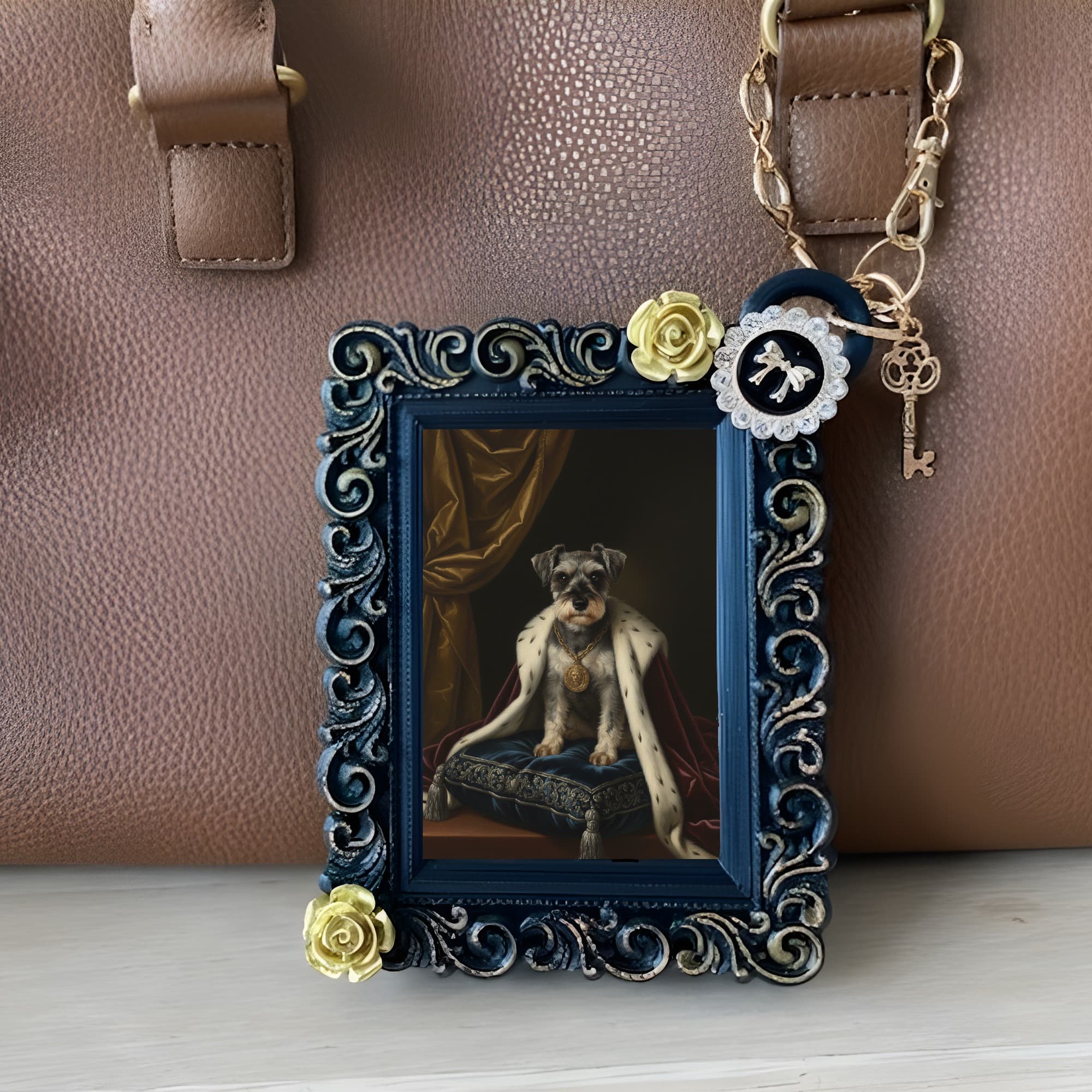 miniature schnauzer Renaissance Portrait Bag Charm (Black) 3