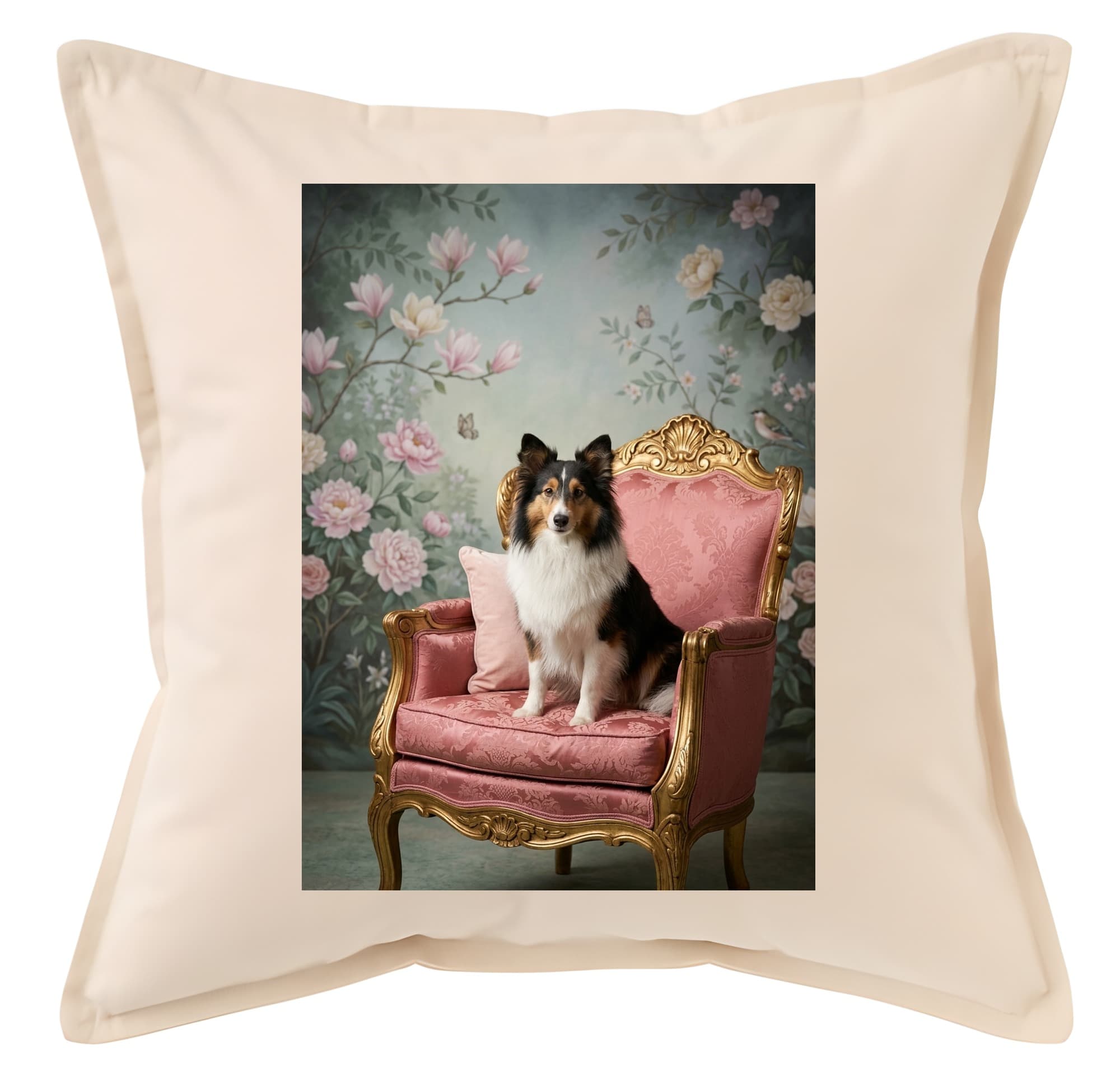 Shetland sheepdog Shabby Pink Oil-Painting Rococo Cushion