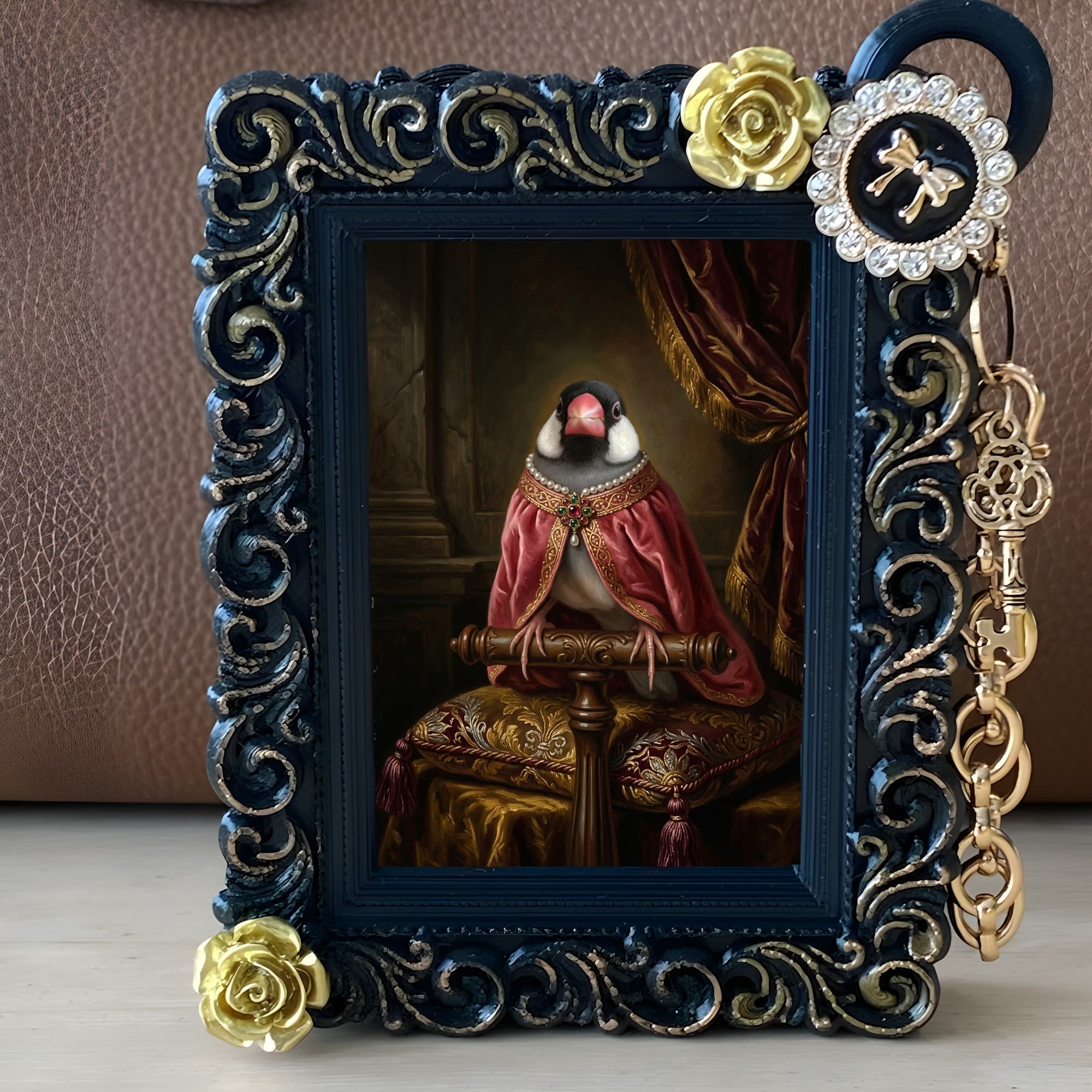 Java sparrow Renaissance Portrait Bag Charm (Black) 2