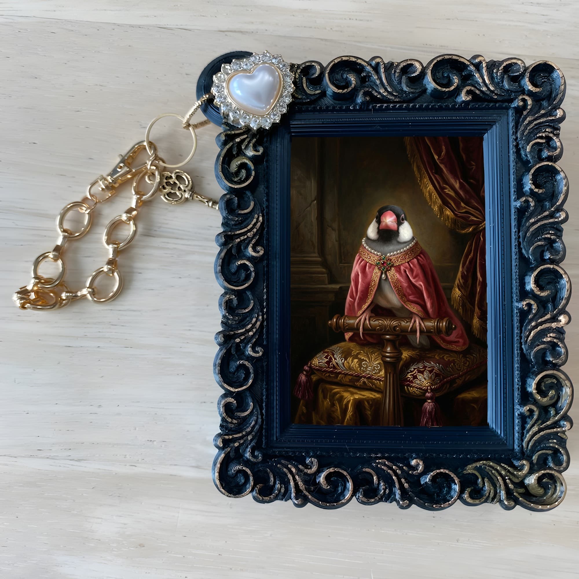 Java sparrow Renaissance Portrait Bag Charm (Black) 4