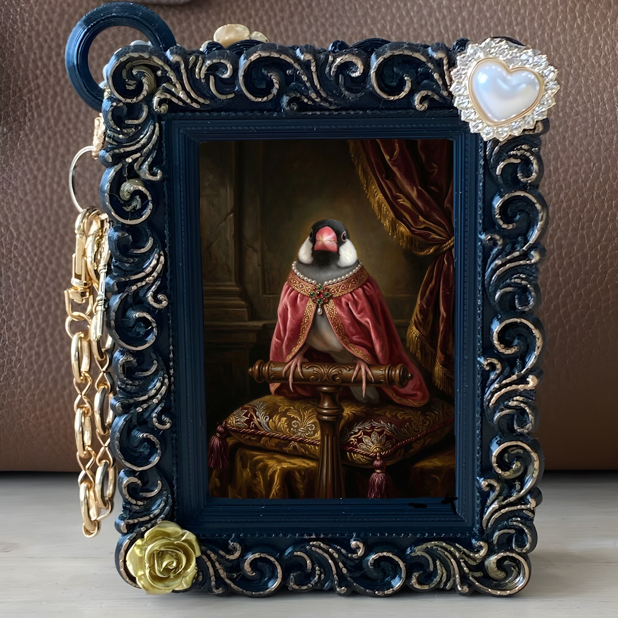 Java sparrow Renaissance Portrait Bag Charm (Black) 5