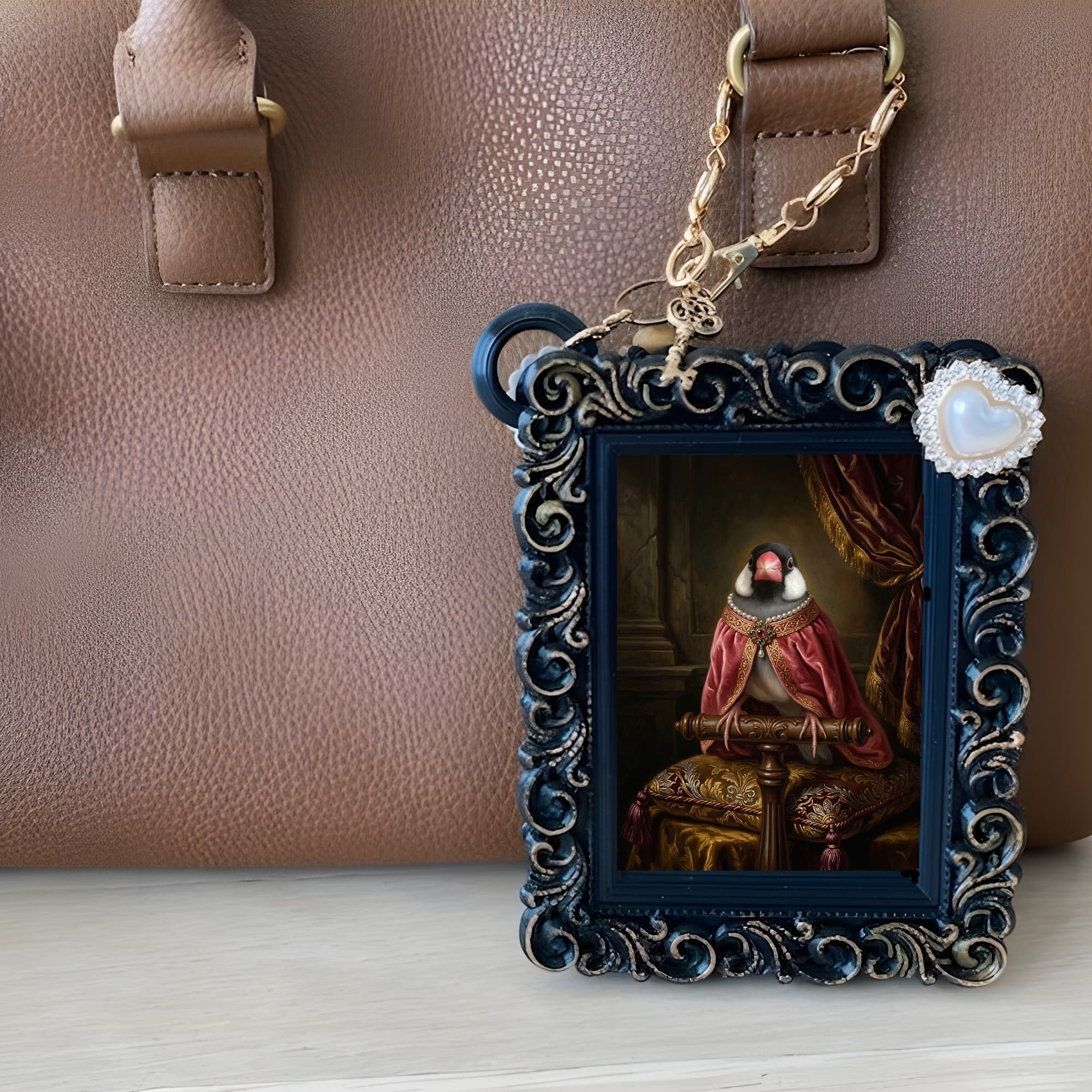 Java sparrow Renaissance Portrait Bag Charm (Black) 6