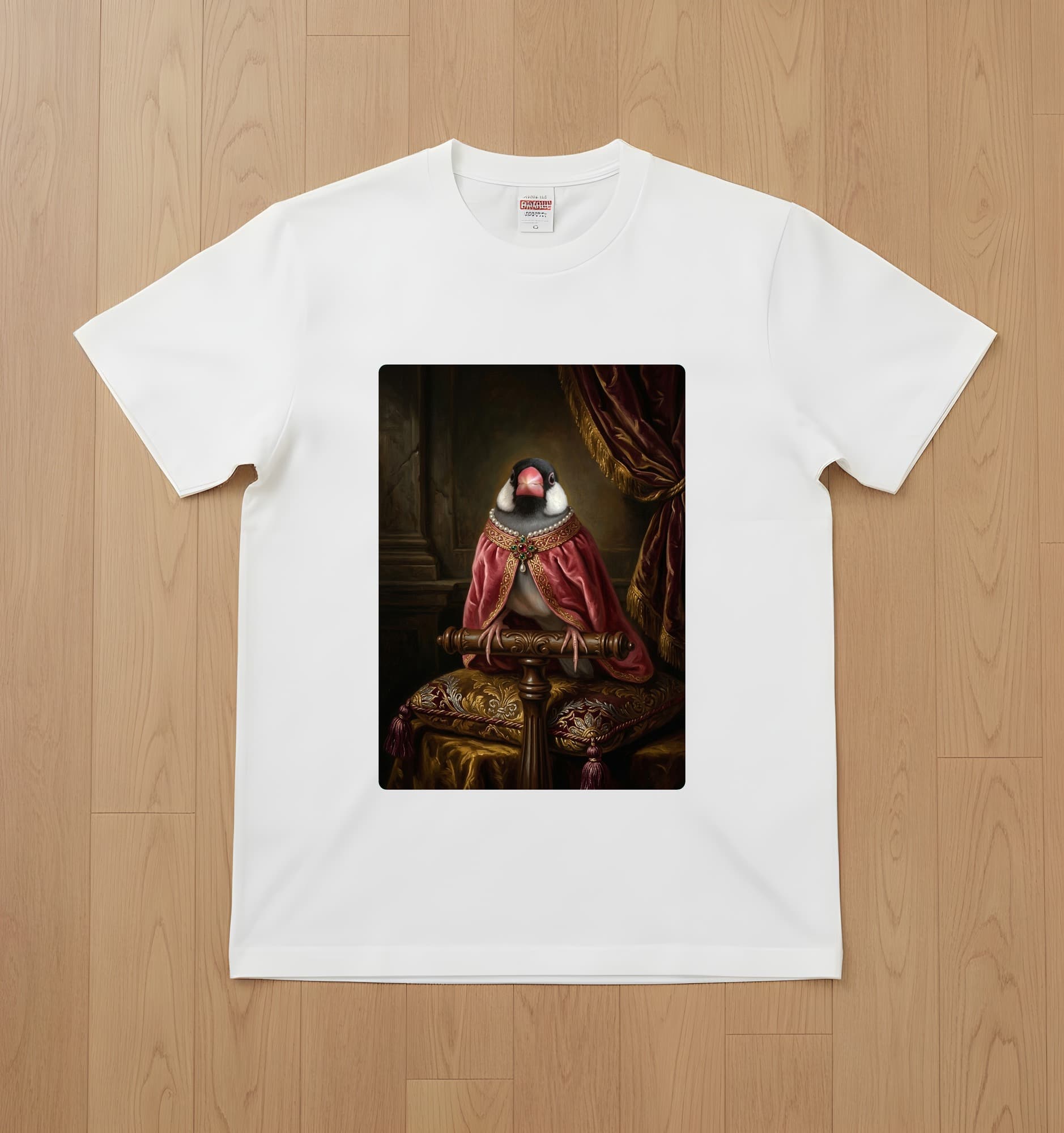 Java sparrow Renaissance Portrait T-Shirt (White, Color Print, No Frame)